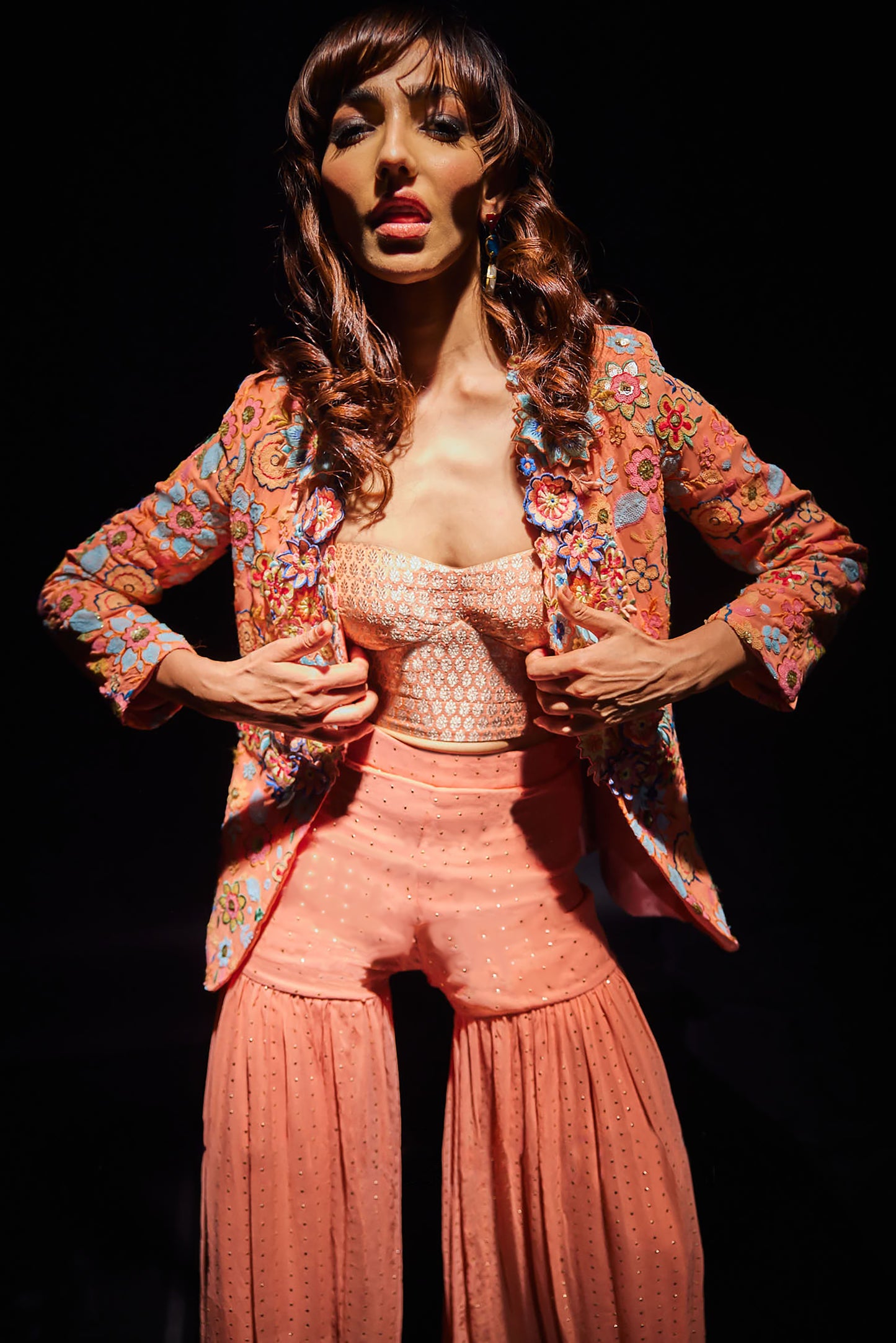 Coral Gogo Flower Blazer Sharara