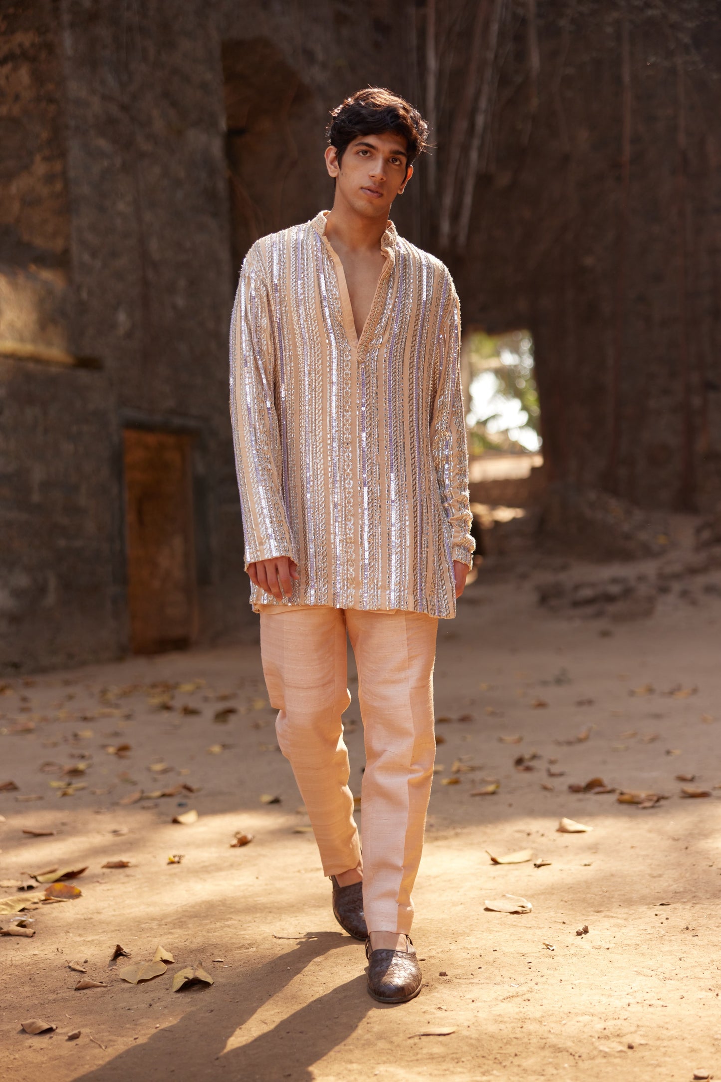 Nude & Silver Chains Kurta Set