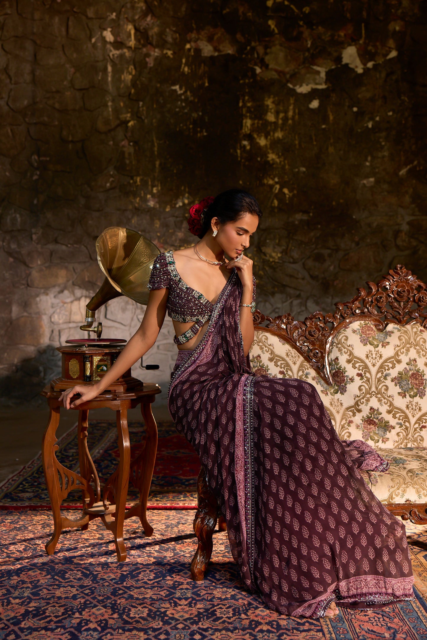 Amethyst Block Print Saree