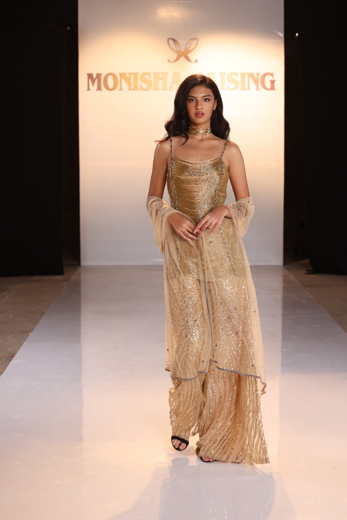 Gold Beaded Scallop Sharara