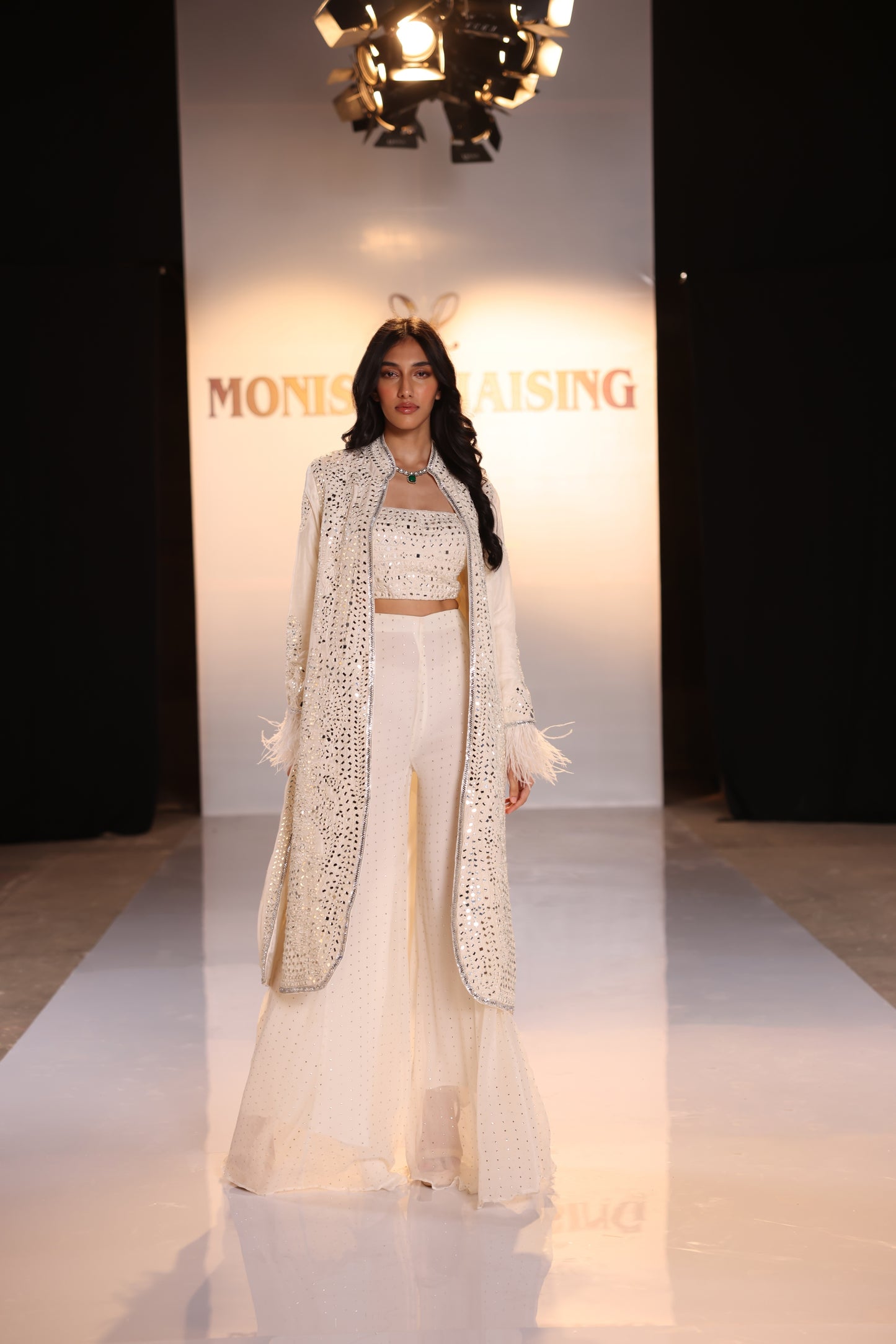 Ivory Mirrorwork Jacket Sharara