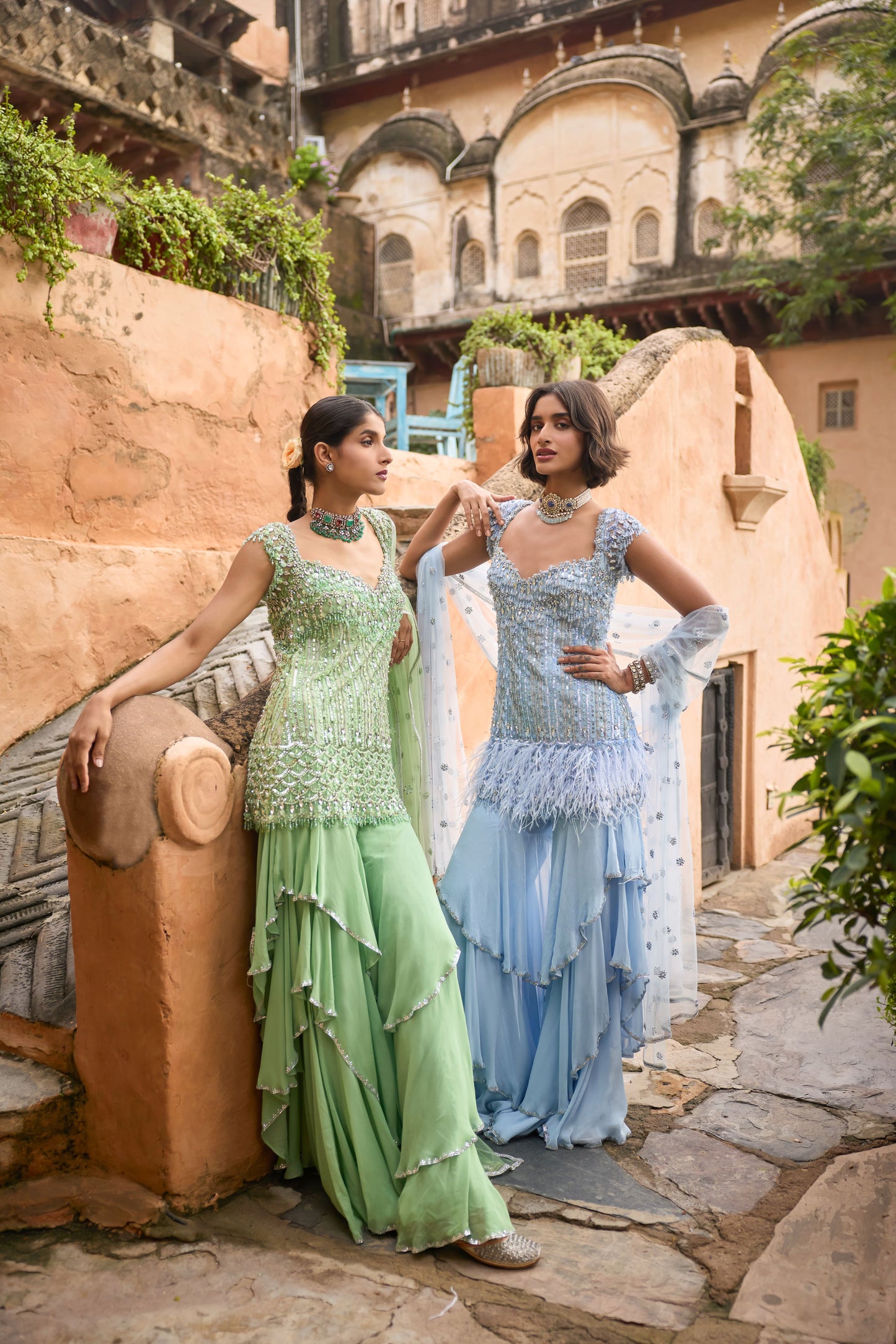 Seafoam & Ice Blue Tassel Shararas