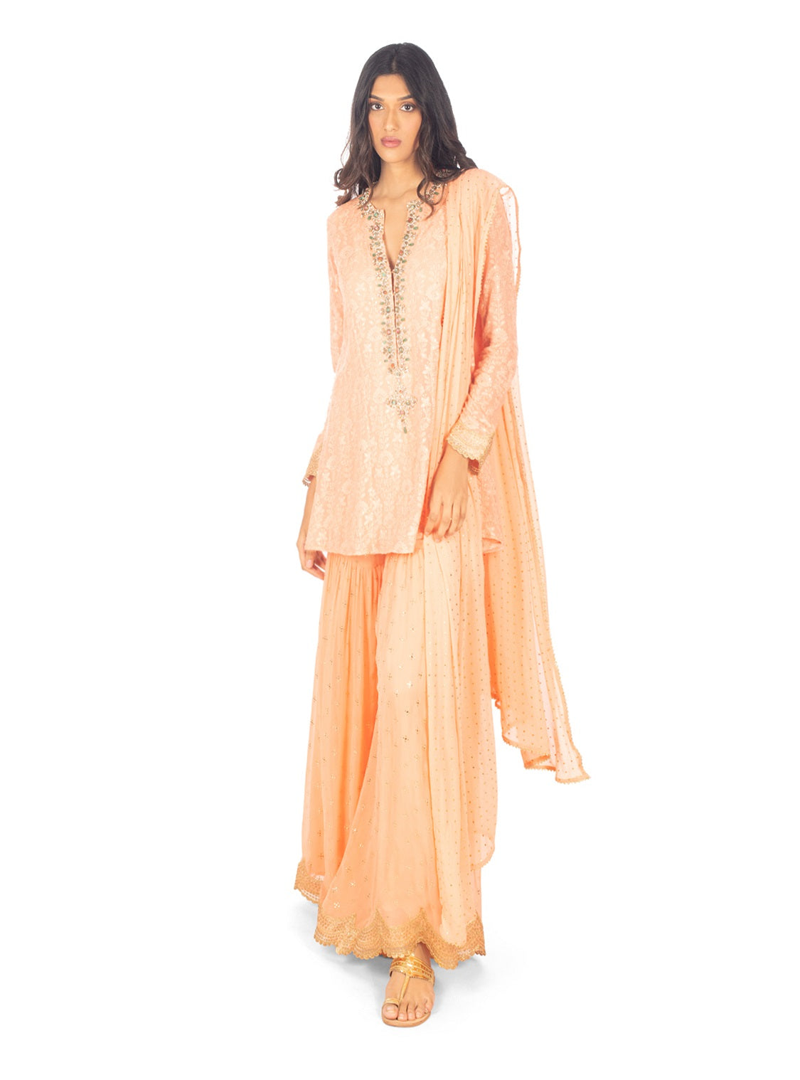 Peach Chikankari Sharara