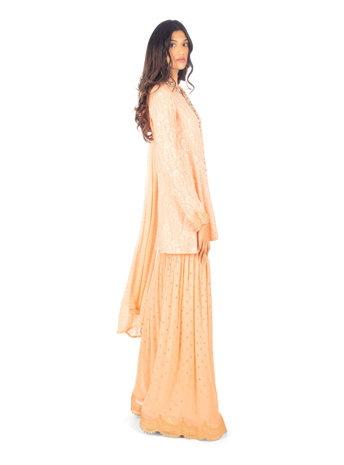 Peach Chikankari Sharara