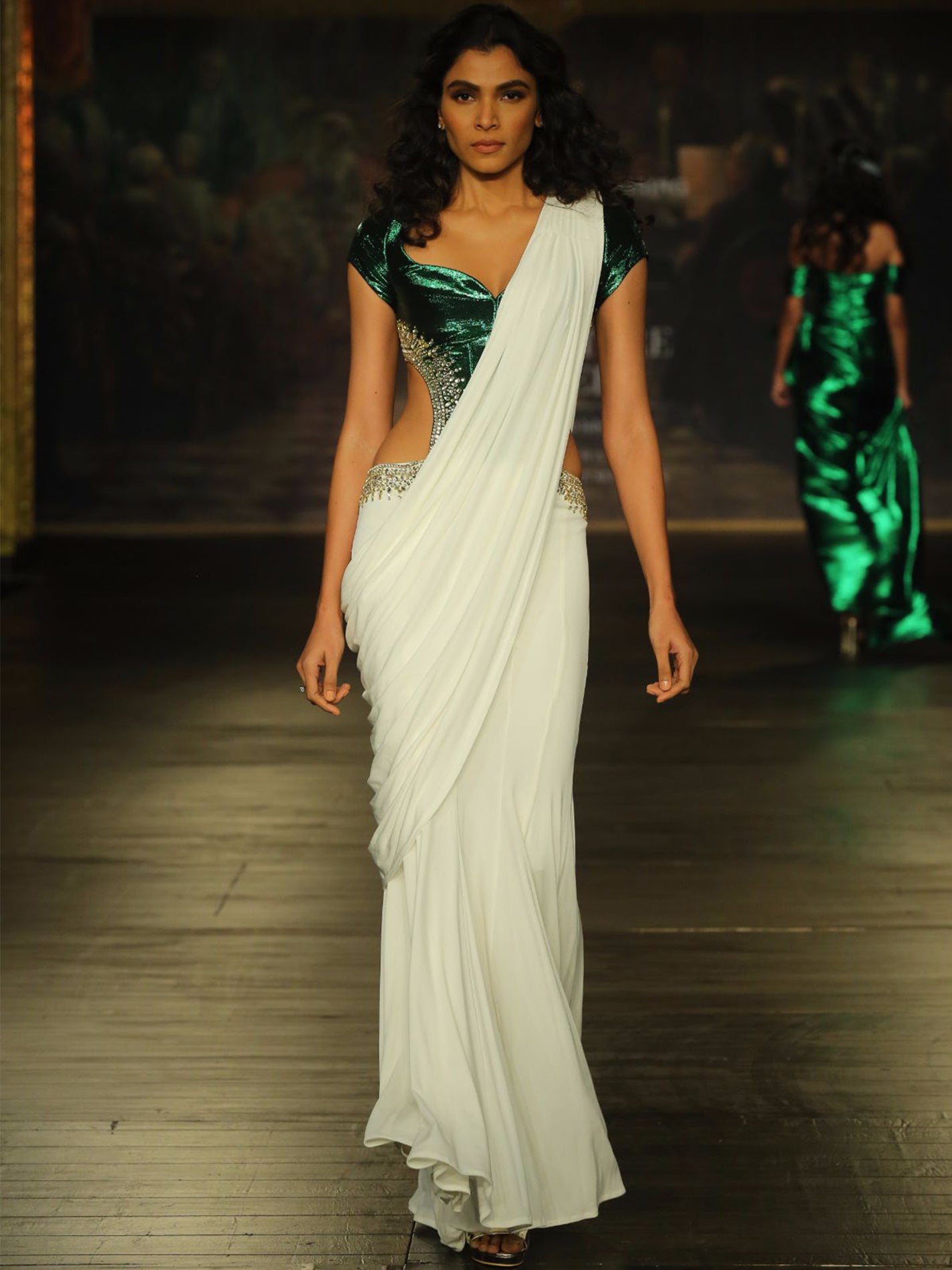 Emanvelle White Draped Lehenga