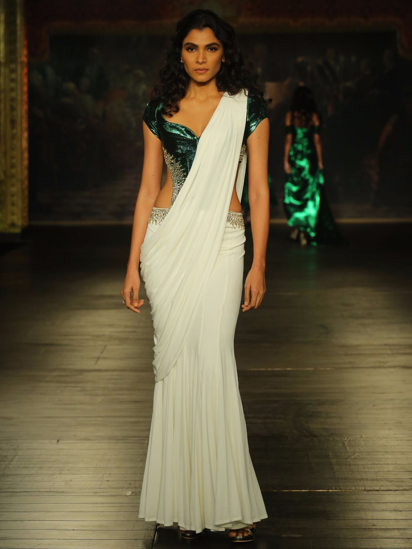 Emanvelle White Draped Lehenga