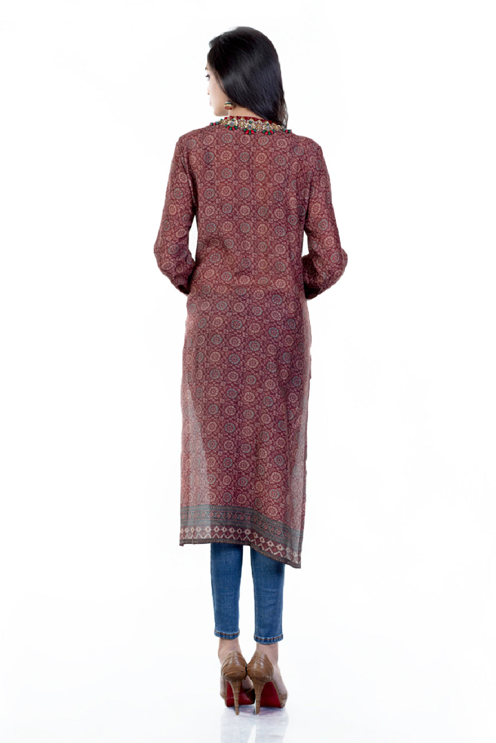 Rust Block Kurta