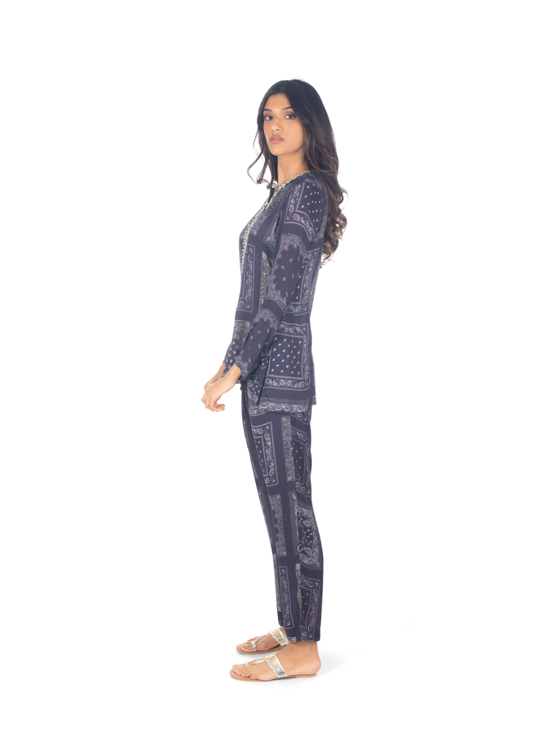 Navy Printed Kurti & Pant Set