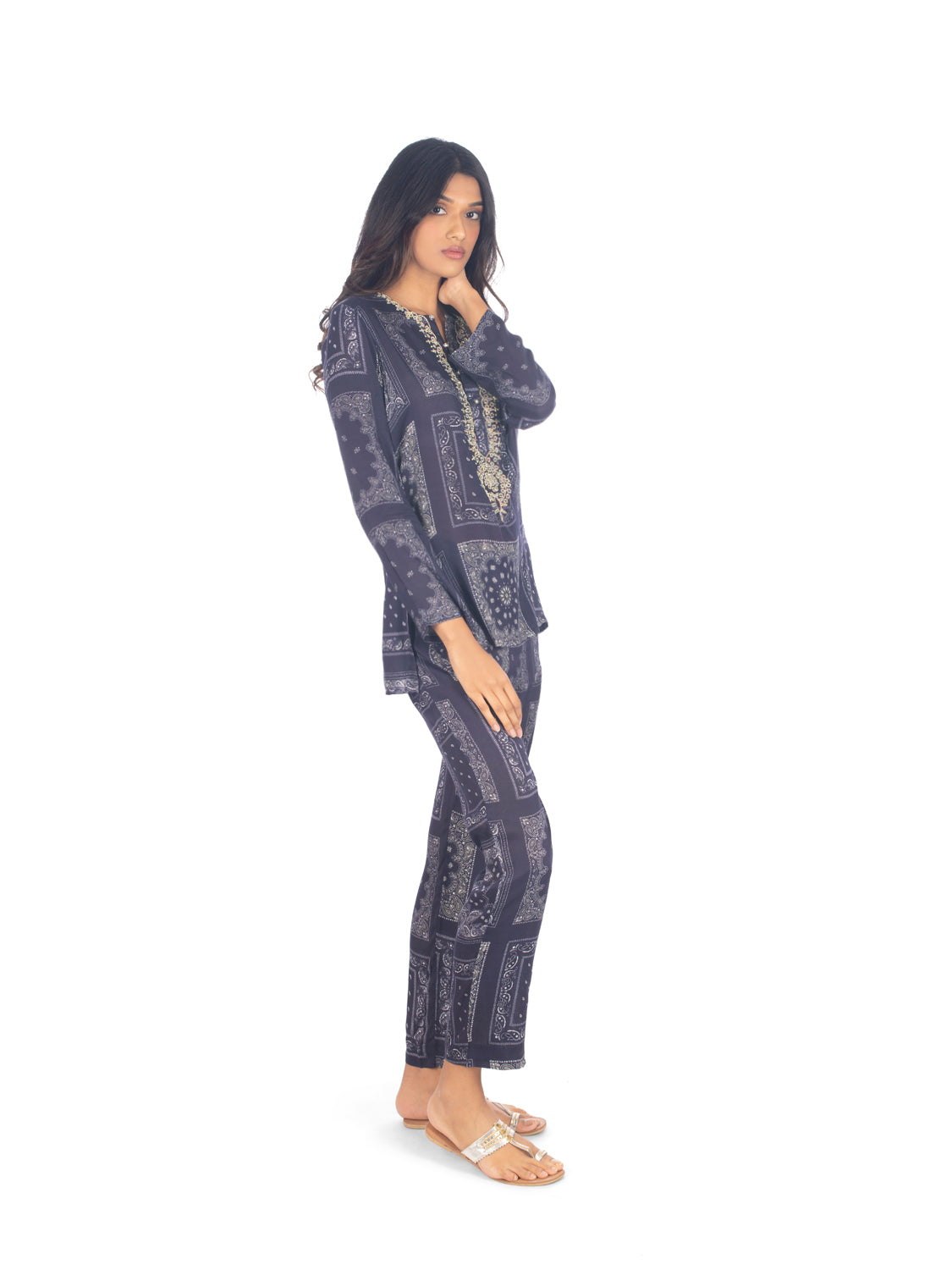 Navy Printed Kurti & Pant Set