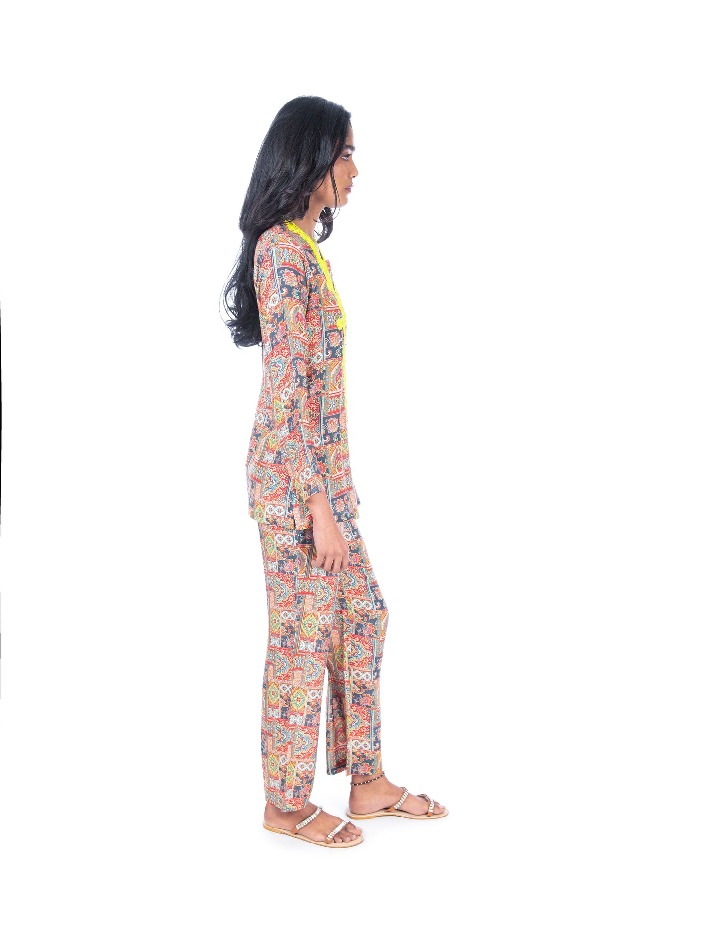 Multi Neon Green Kurti & Pant Set