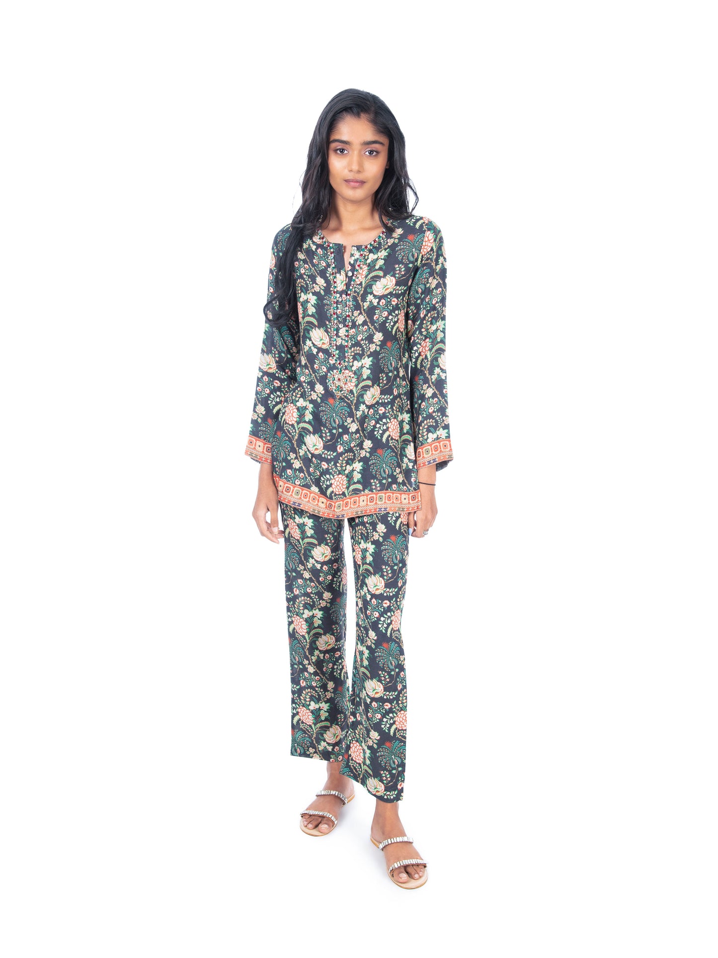 Dark Green Printed Kurti & Pant Set