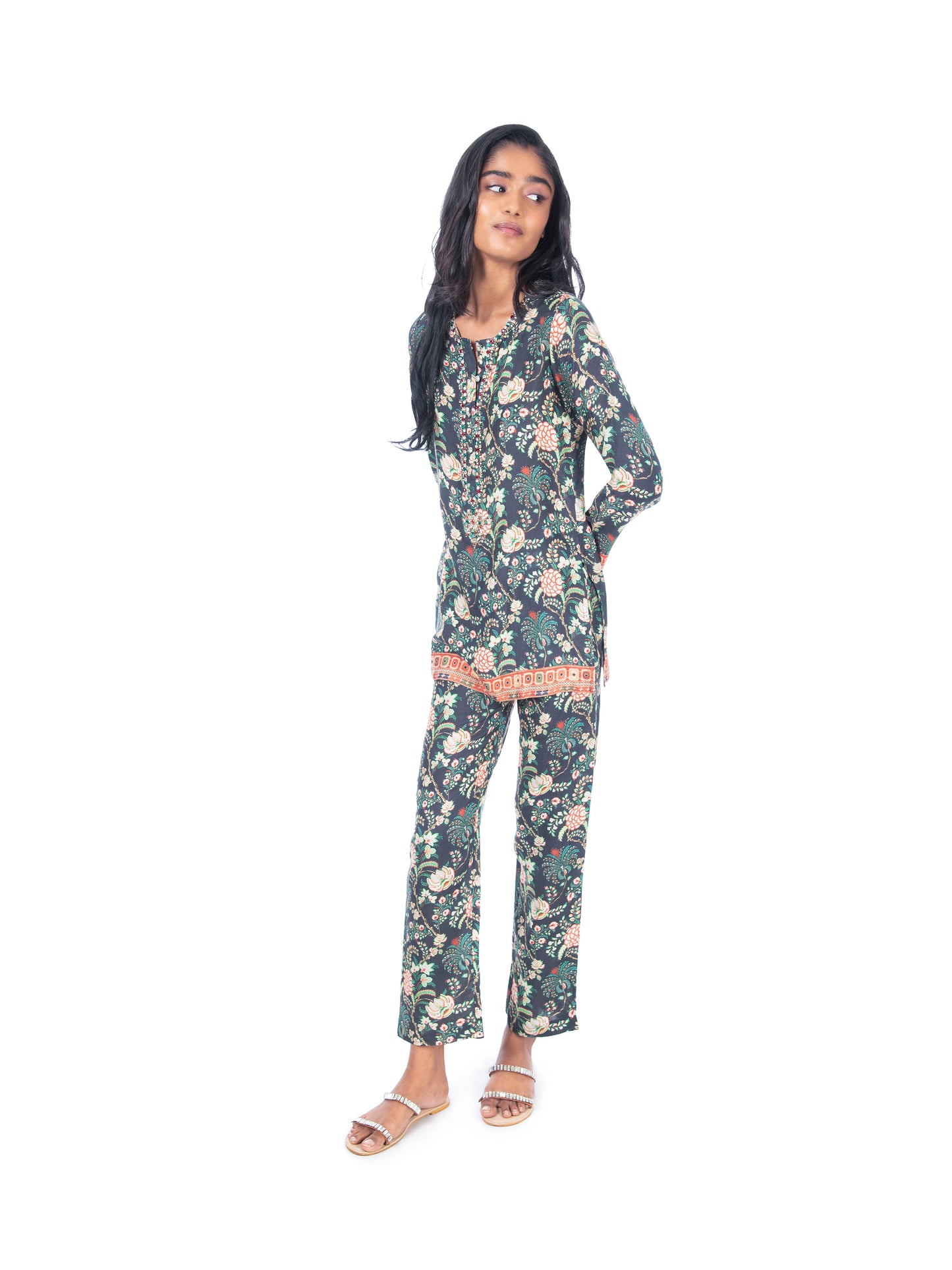 Dark Green Printed Kurti & Pant Set