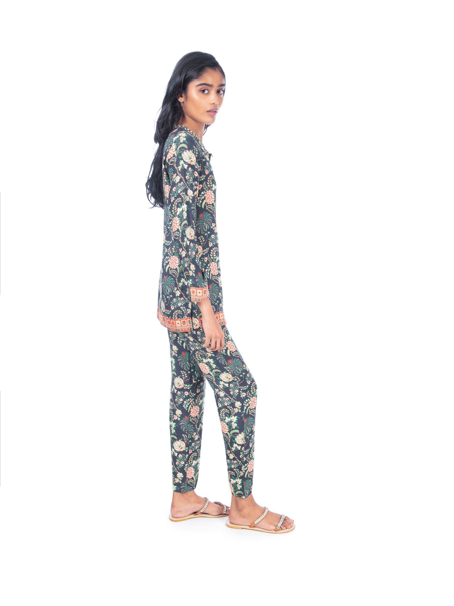 Dark Green Printed Kurti & Pant Set