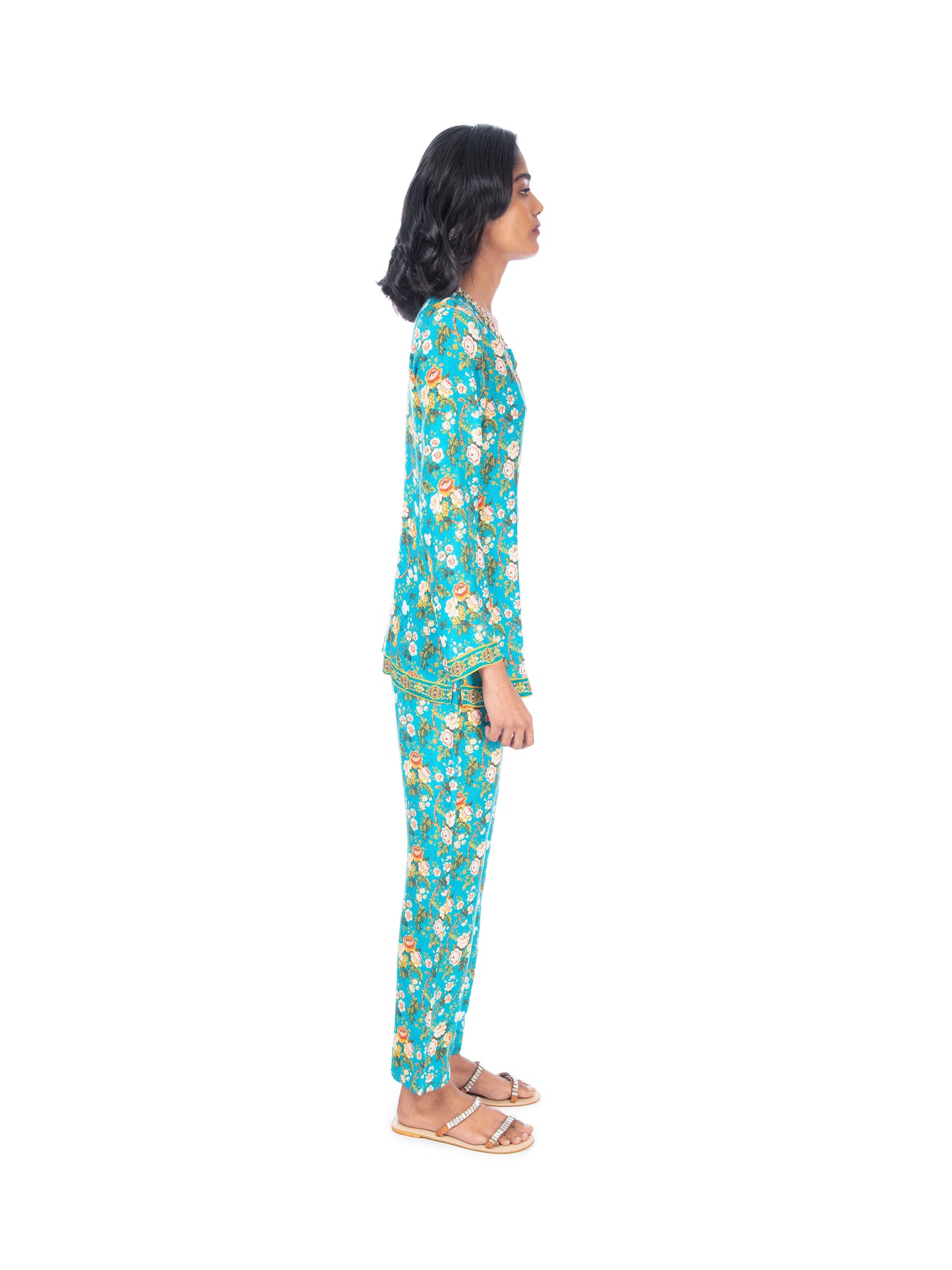 Turquoise Printed Kurti & Pant Set