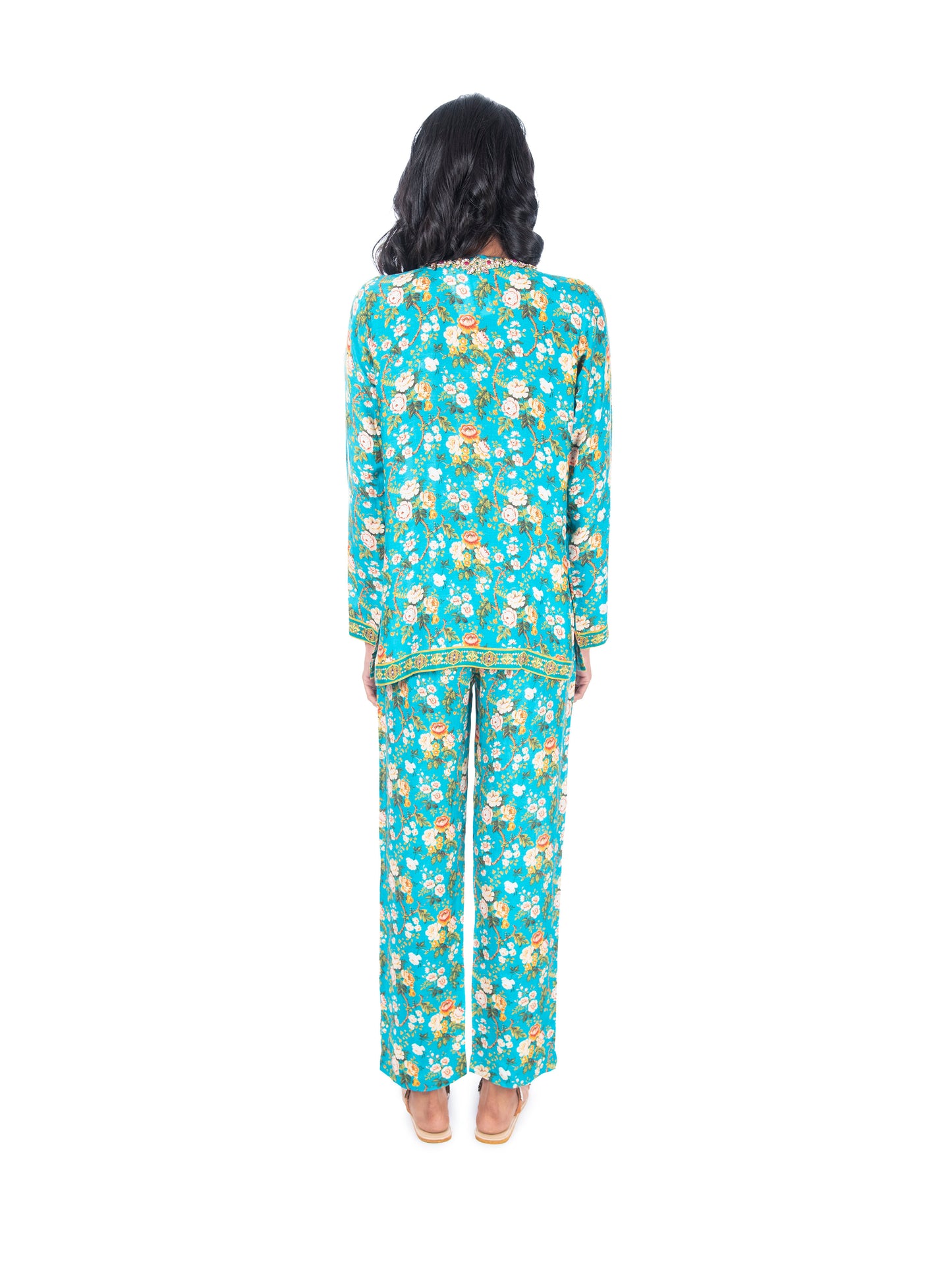 Turquoise Printed Kurti & Pant Set
