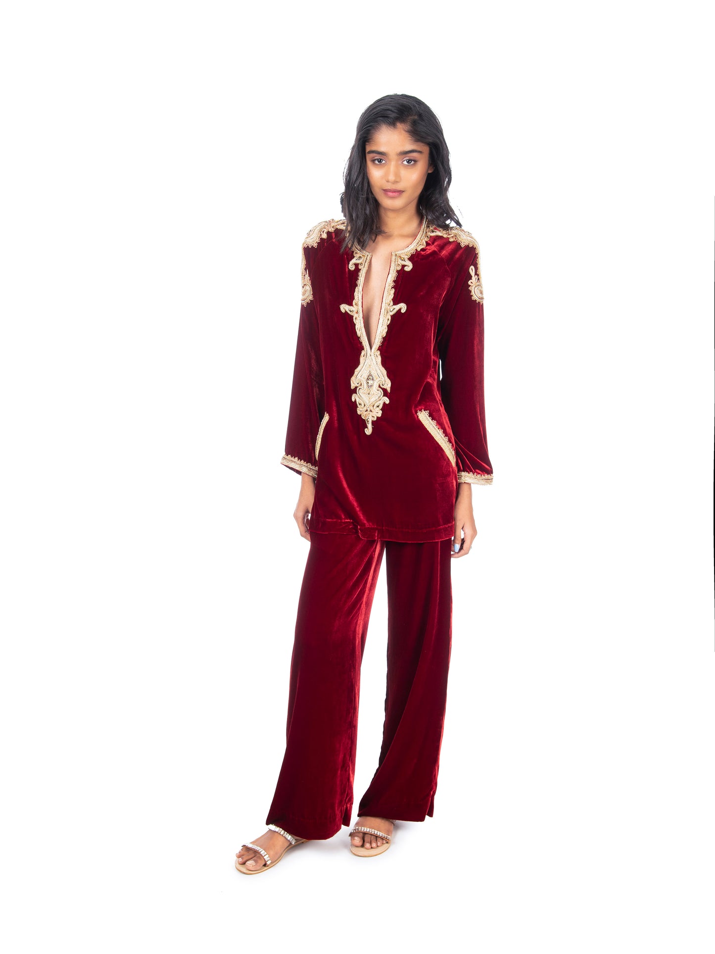 Maroon Velvet Kurti & Pant Set