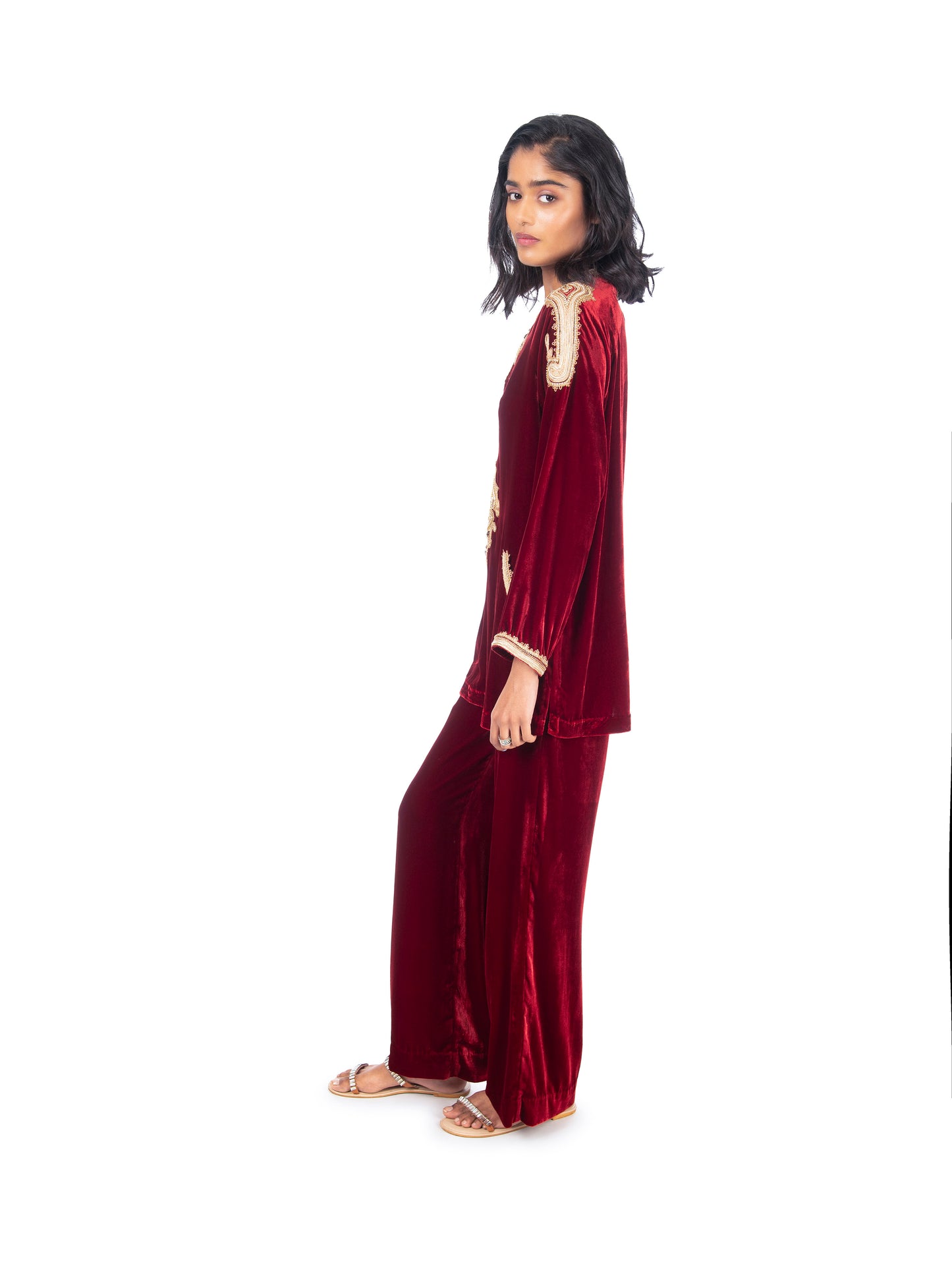 Maroon Velvet Kurti & Pant Set