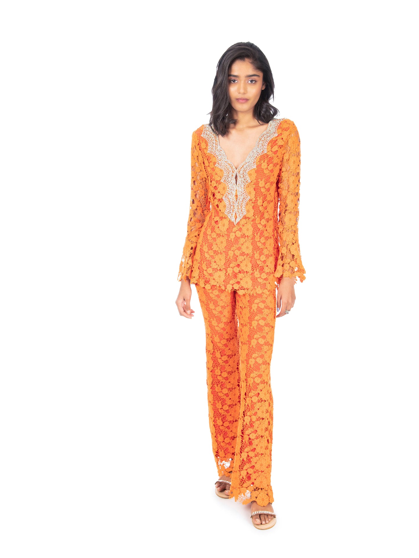 Orange Lace Kurti & Pant Set