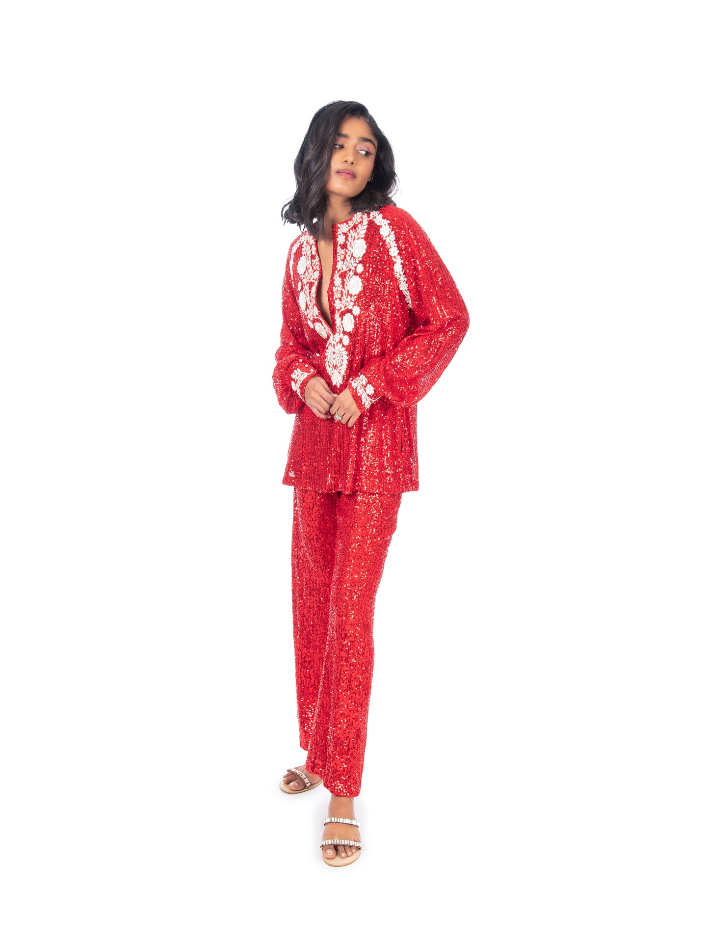 Red Sequin Kurti & Pant Set