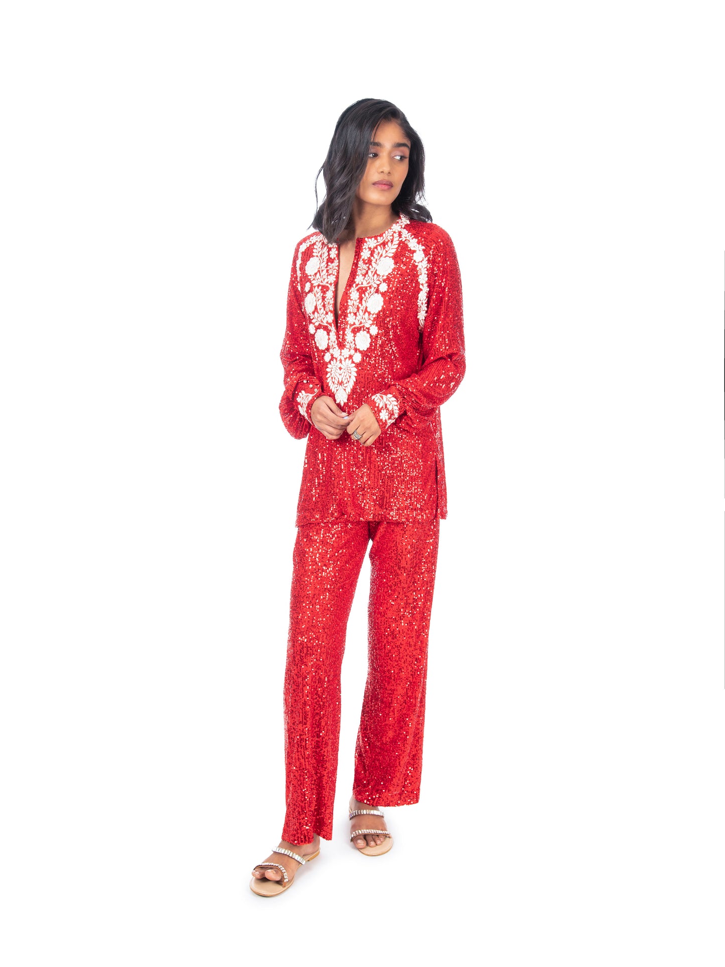 Red Sequin Kurti & Pant Set