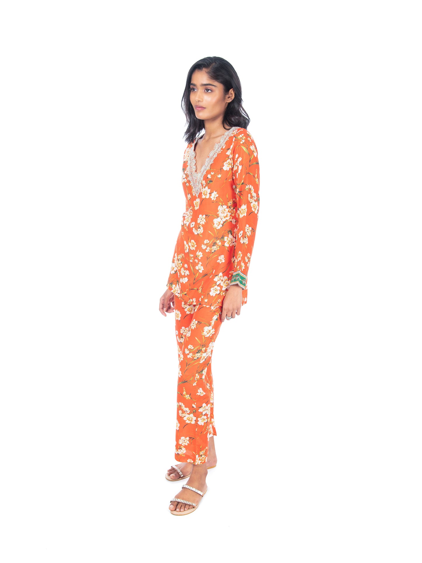 Orange Printed Kurti & Pant Set