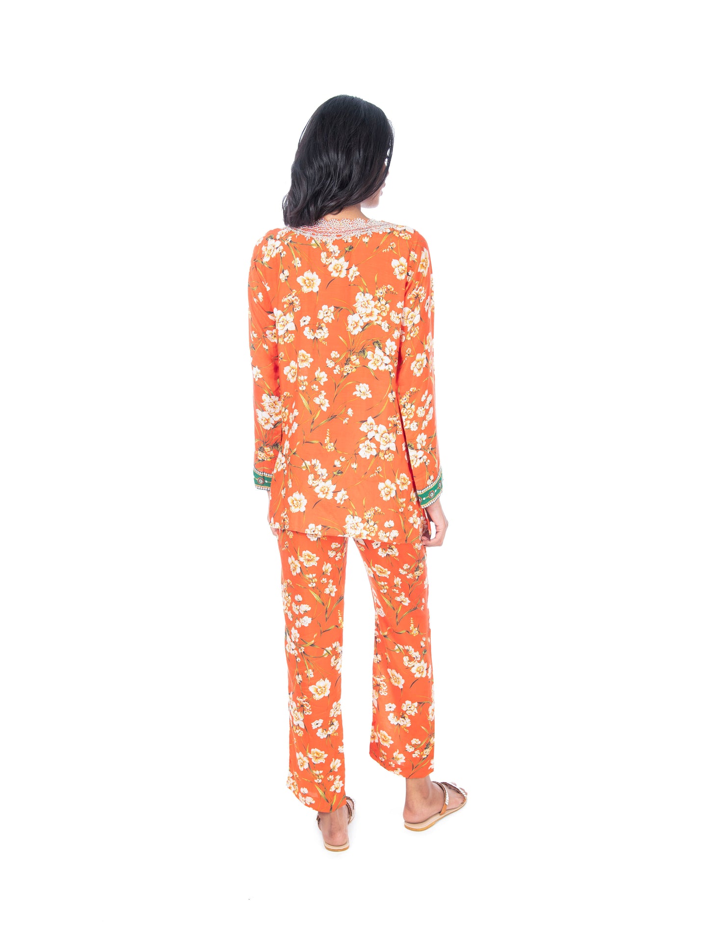 Orange Printed Kurti & Pant Set