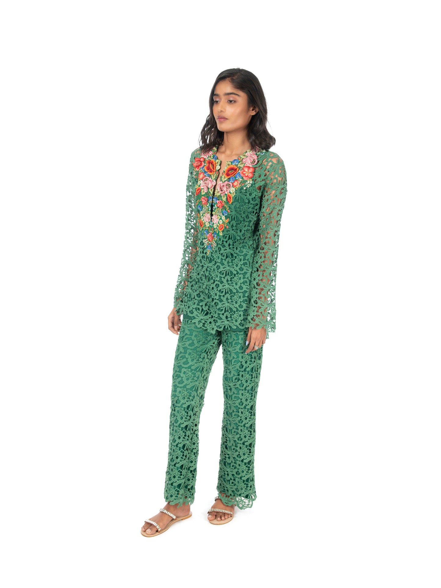 Green Lace Kurti & Pant Set