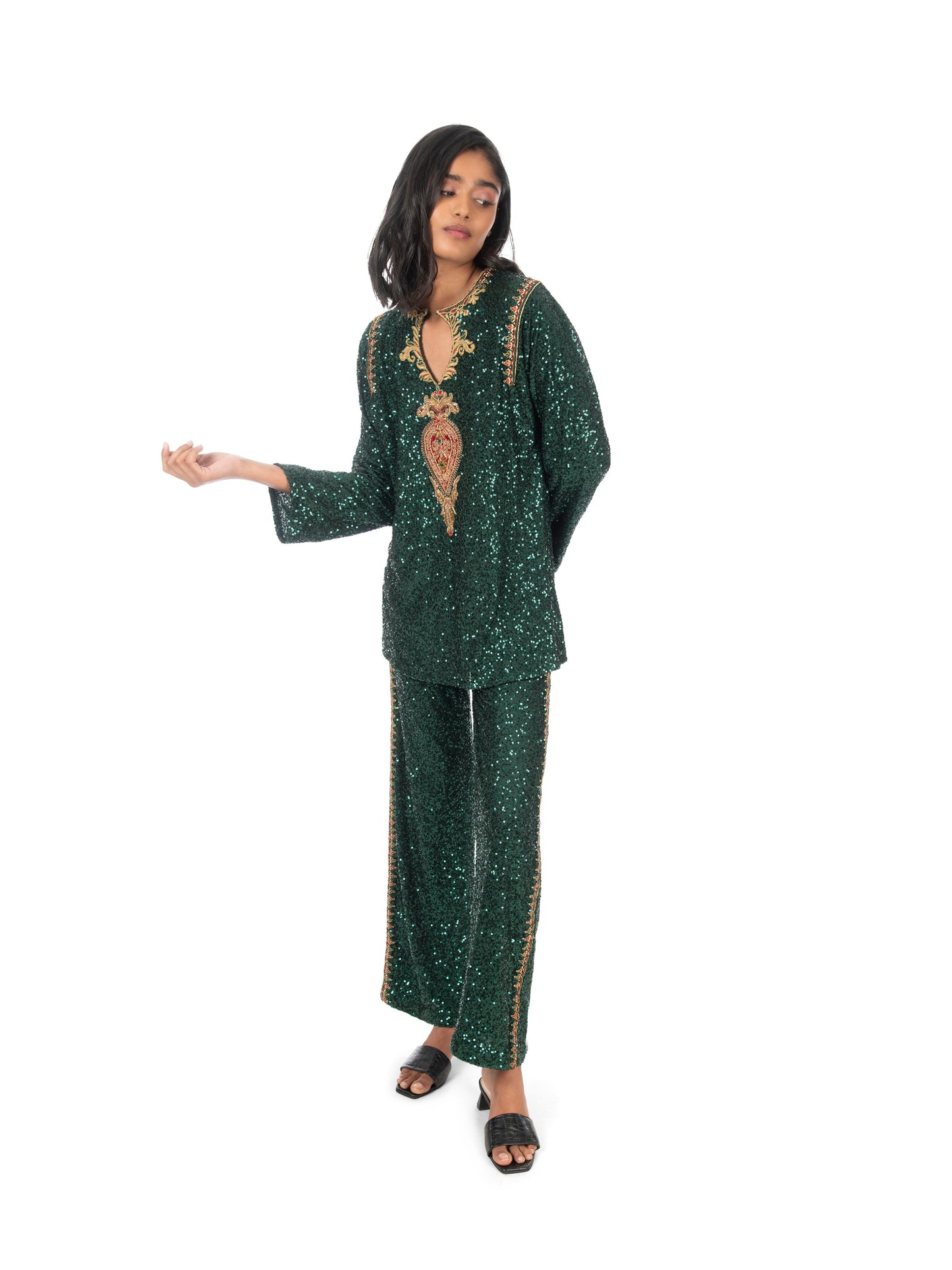 Green Sequin Kurti & Pant Set