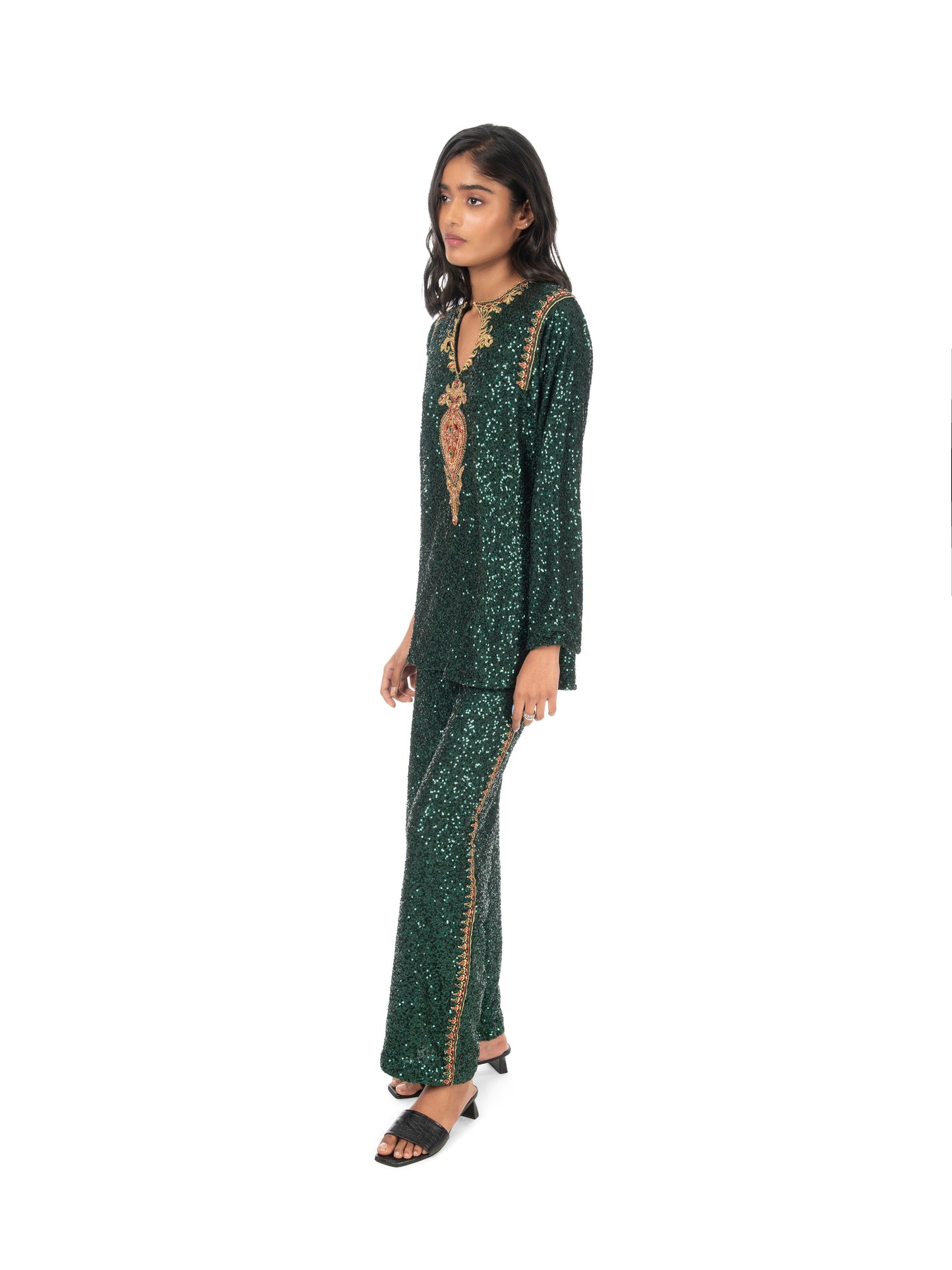 Green Sequin Kurti & Pant Set