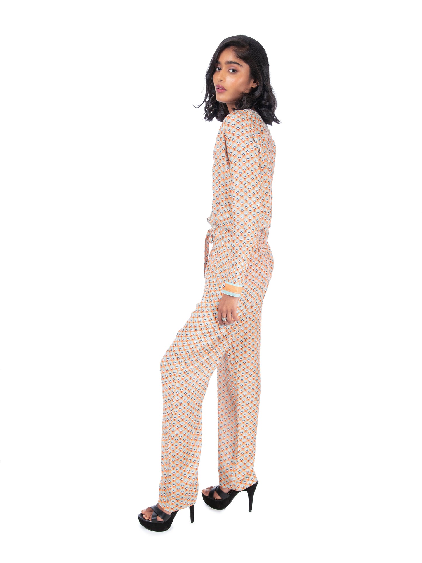 Peach & Orange Printed Jumpsuit