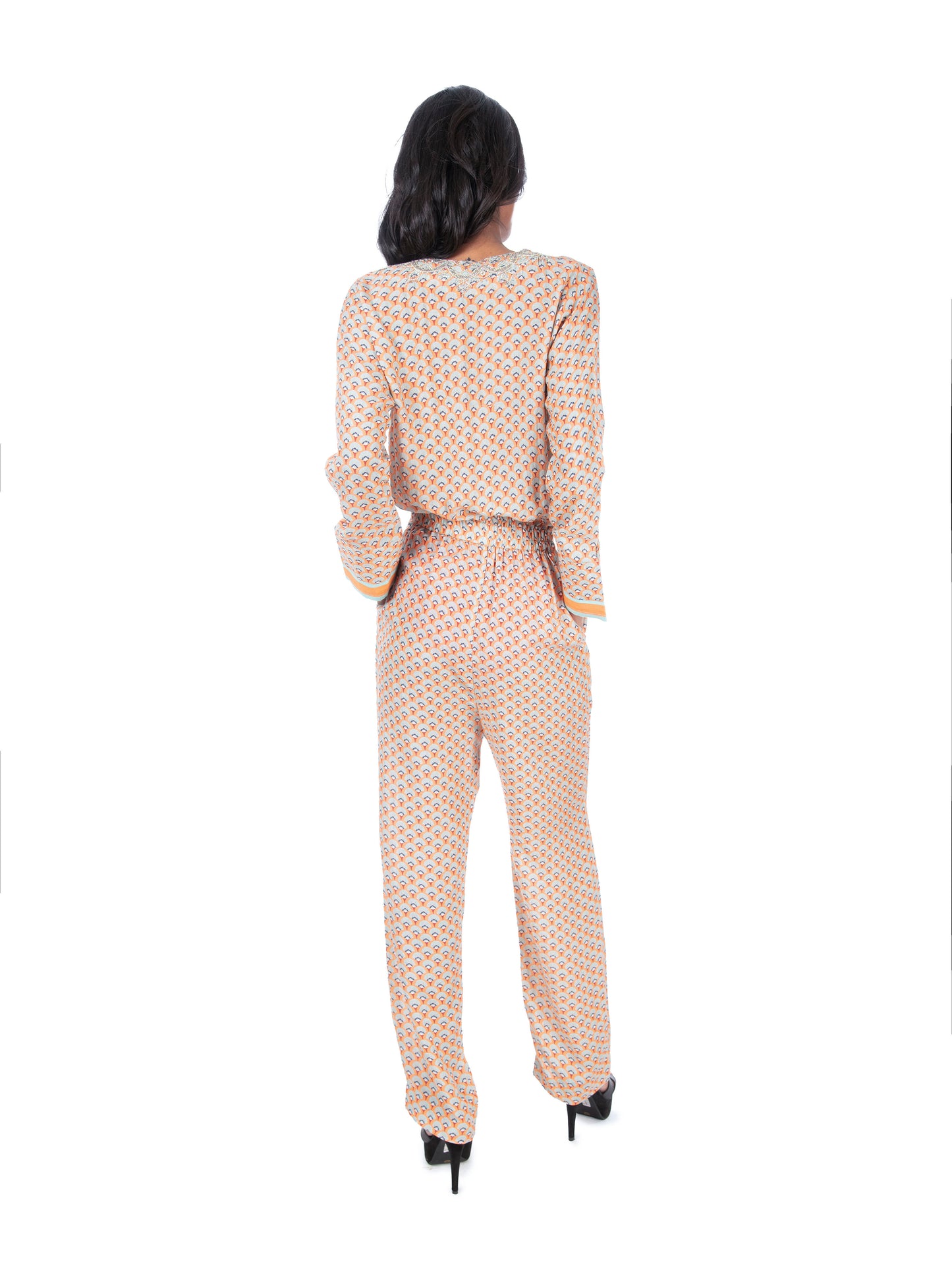 Peach & Orange Printed Jumpsuit