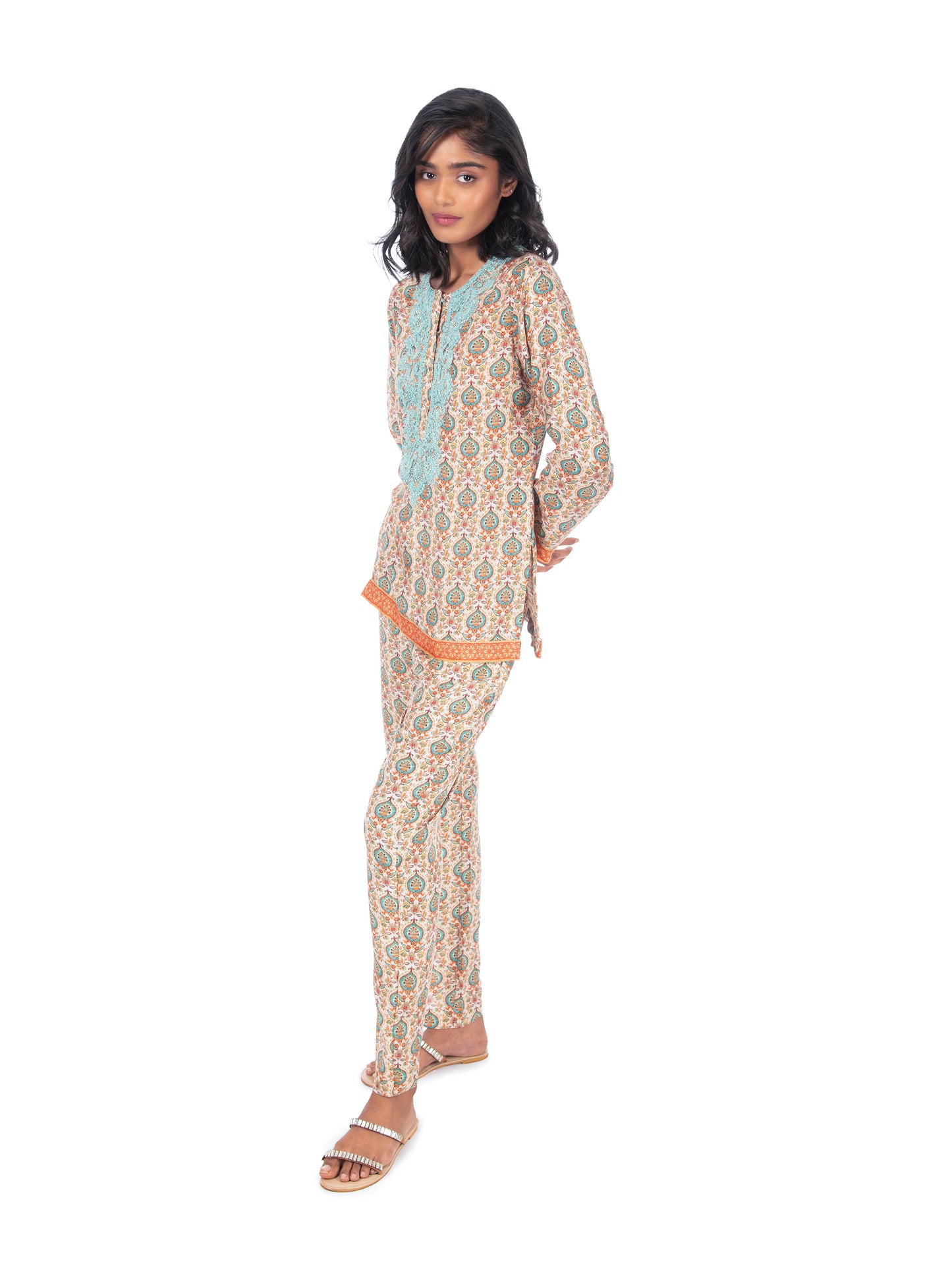 Beige Printed Kurti & Pant set