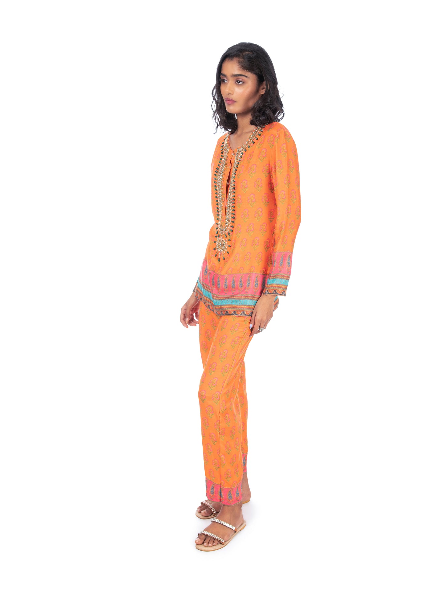 Orange Printed Kurti & Pant Set