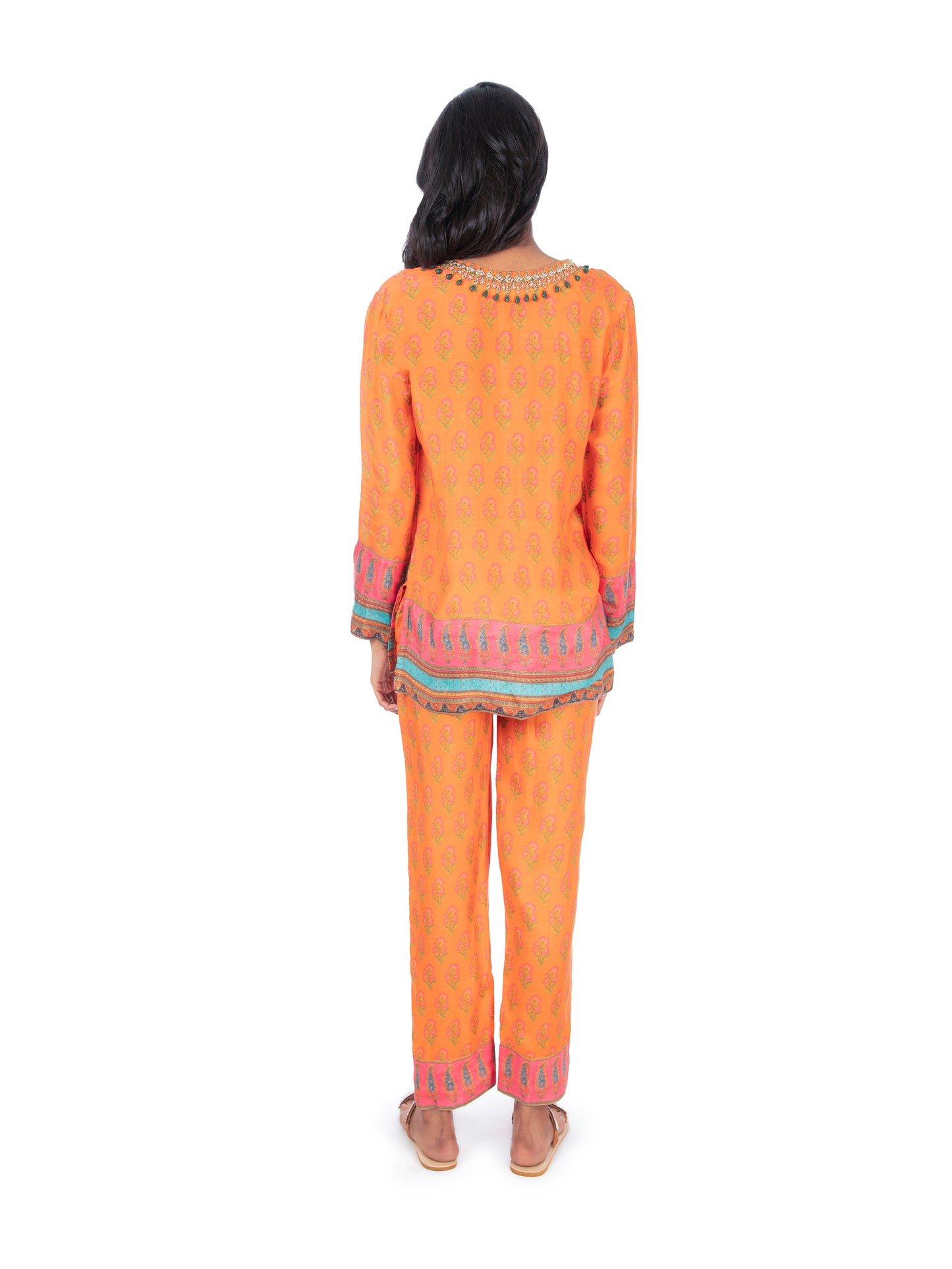 Orange Printed Kurti & Pant Set