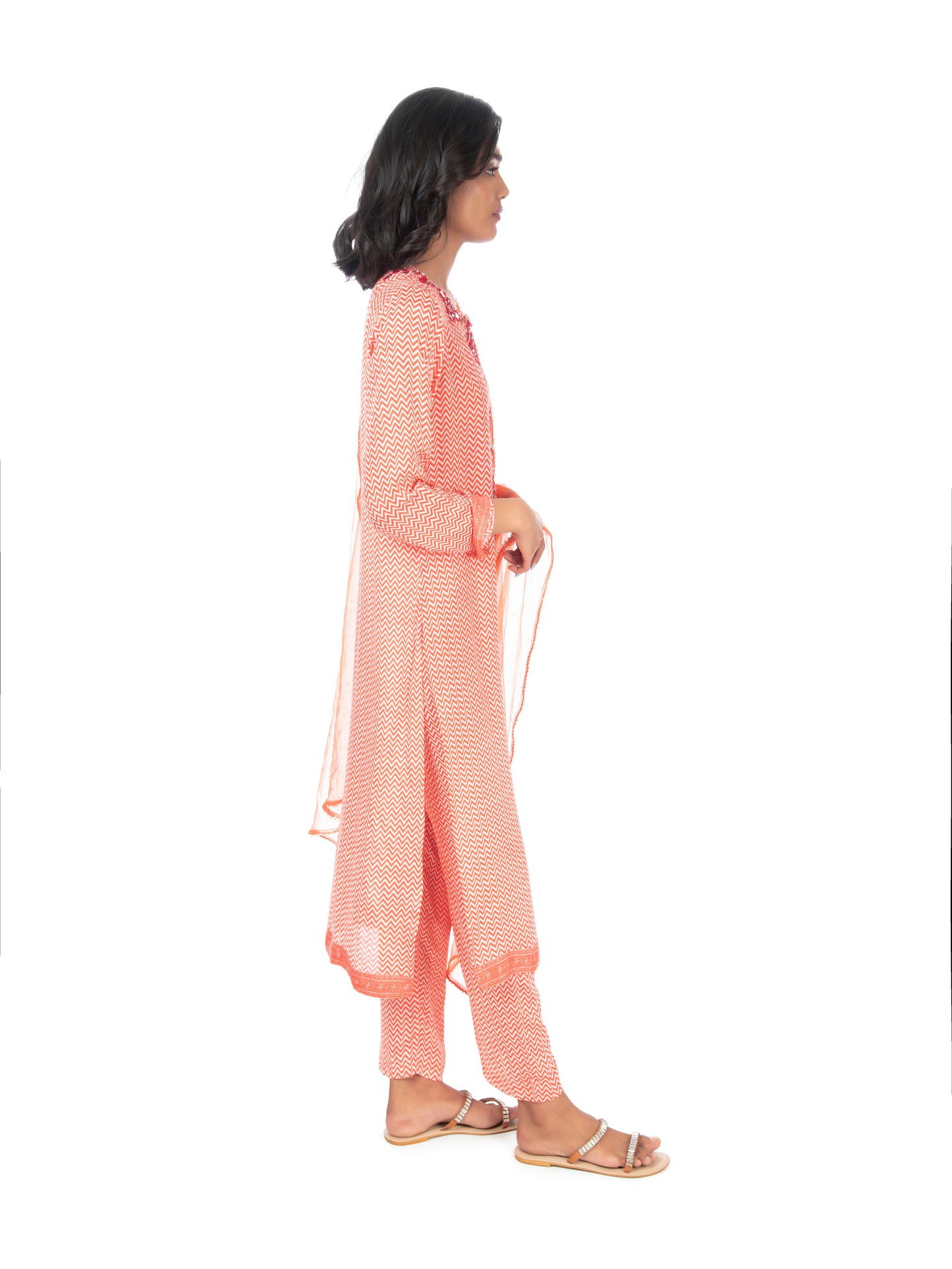 Orange Printed Long Kurta & Pant Set