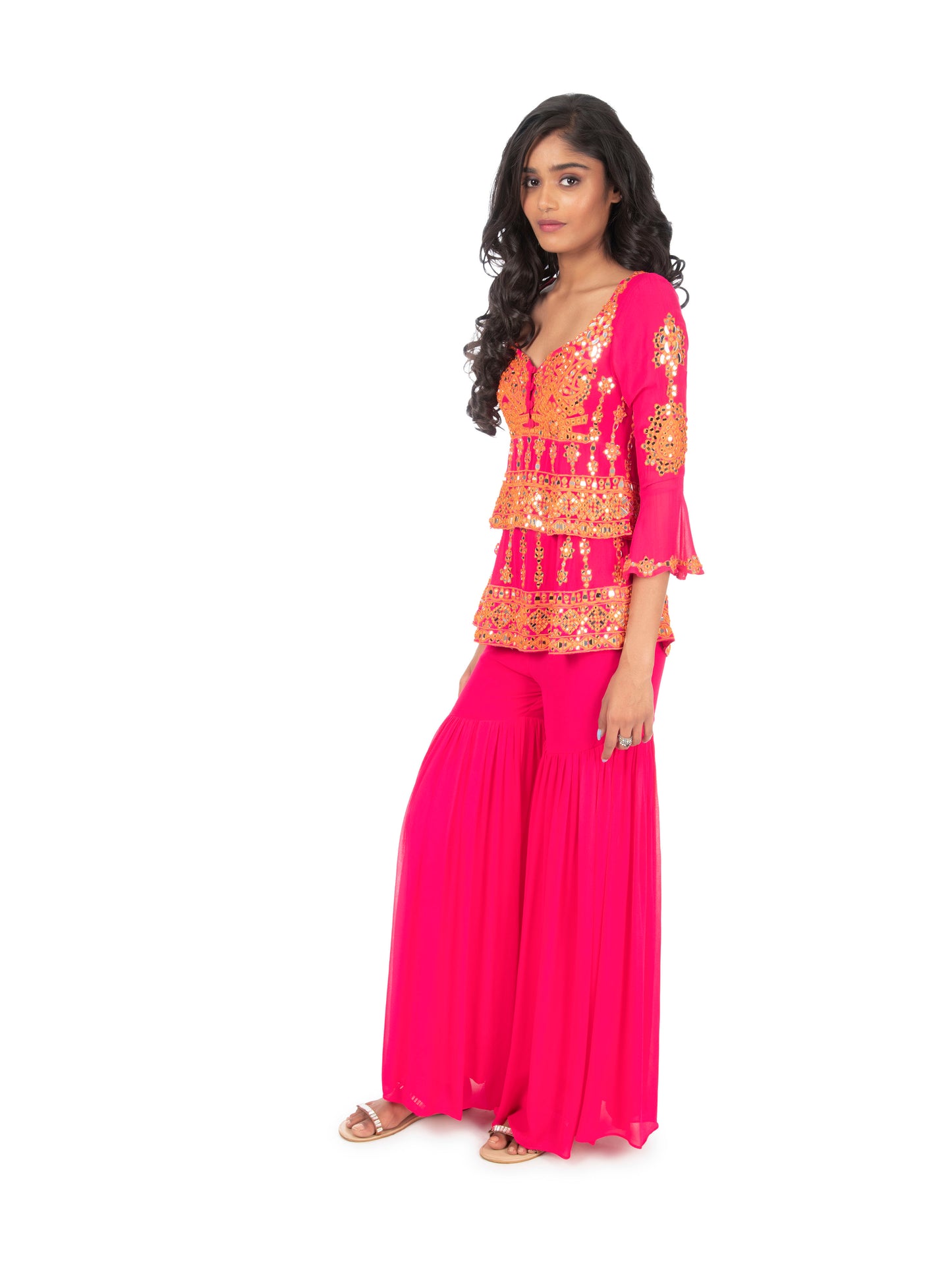 Pink & Orange Sharara Set