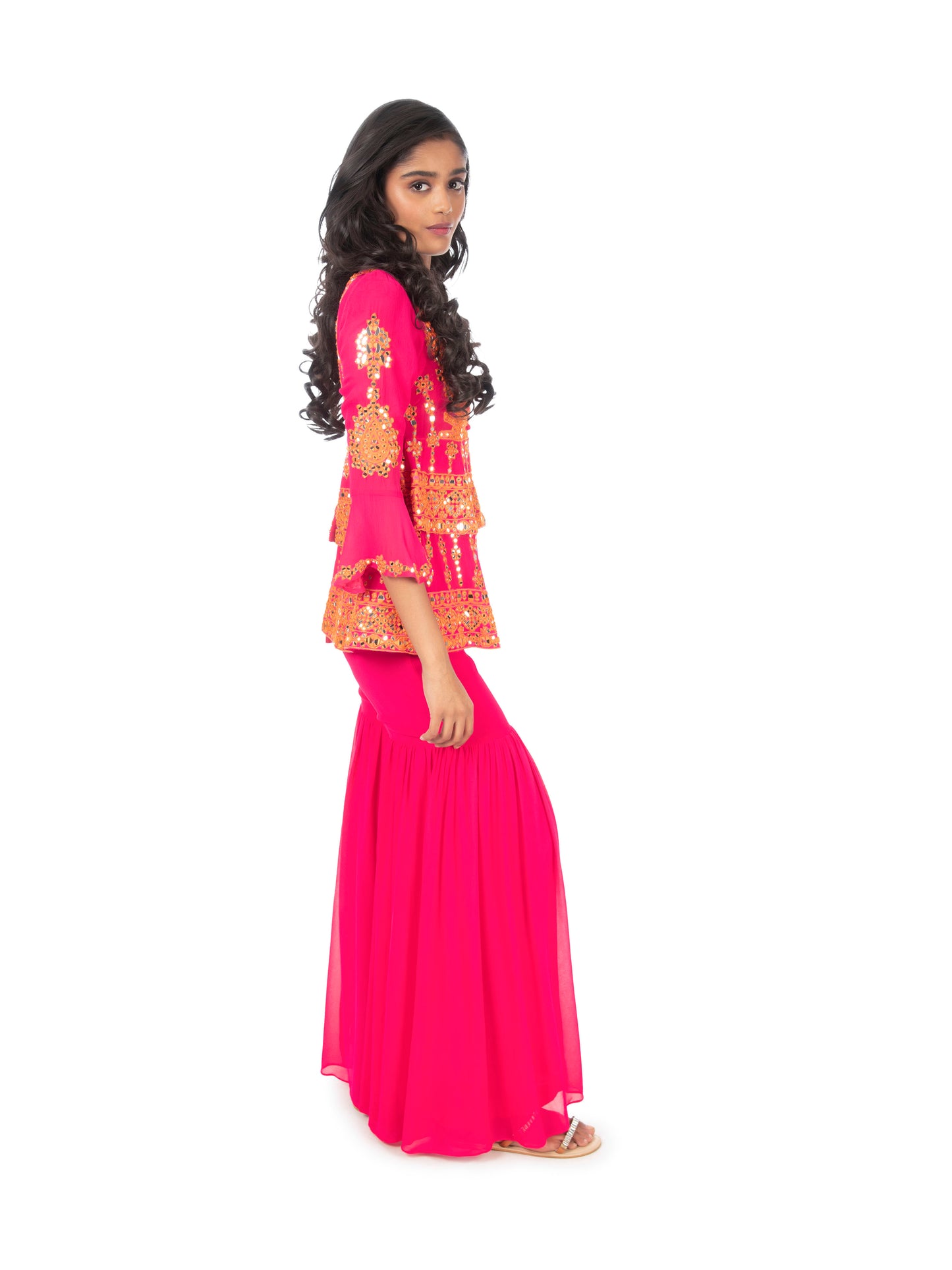 Pink & Orange Sharara Set