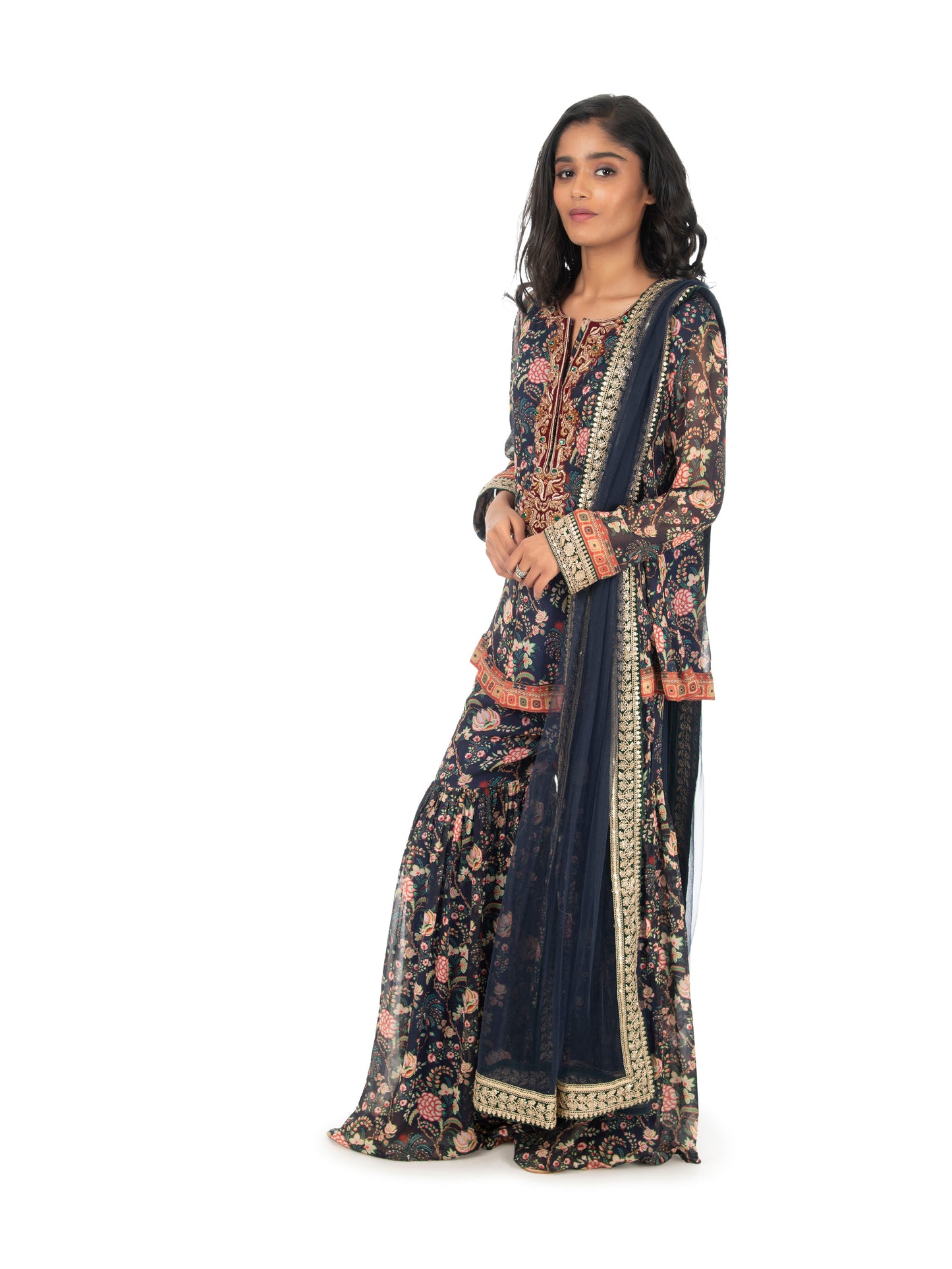 Navy Printed Sharara Set