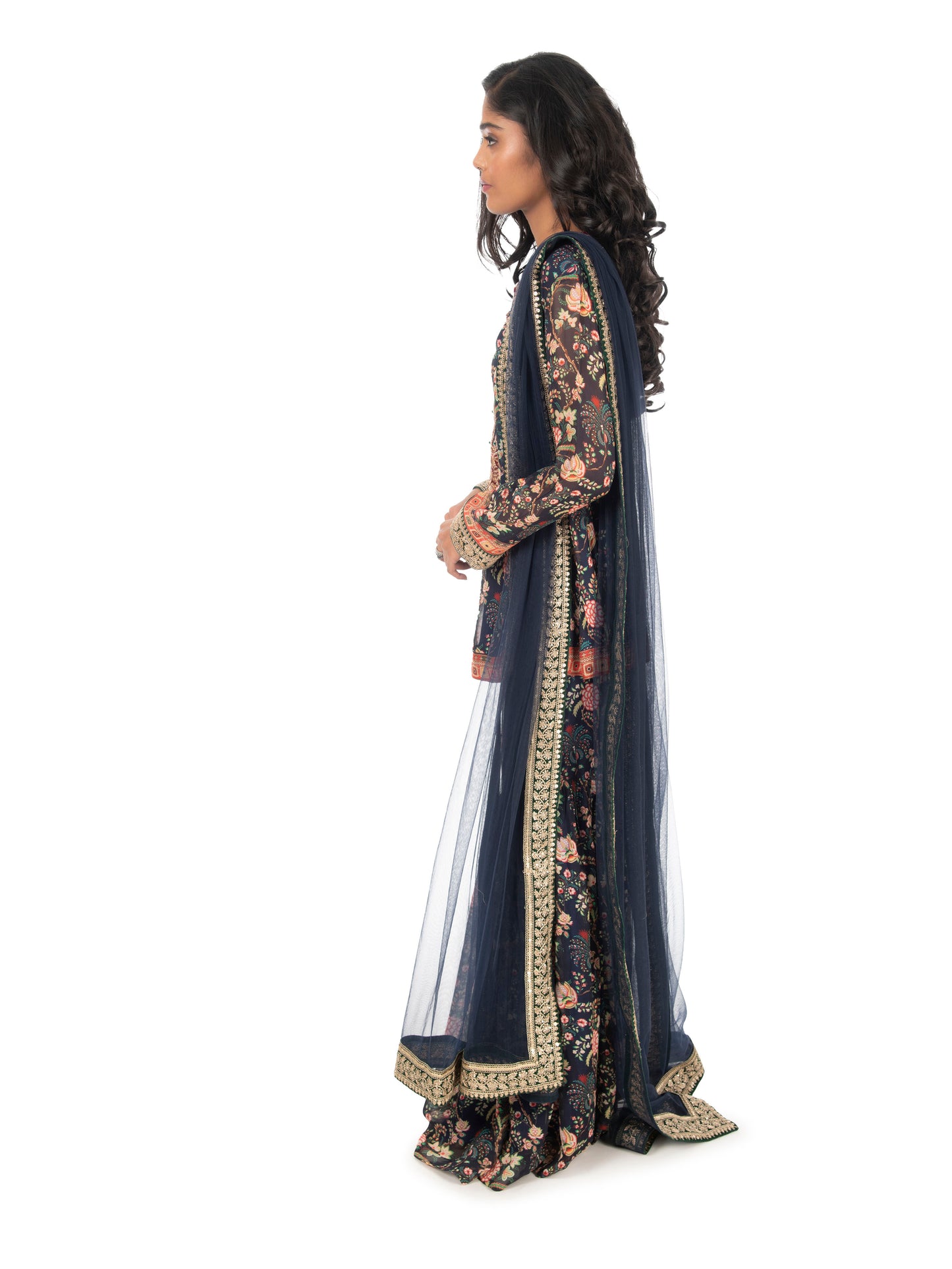 Navy Printed Sharara Set