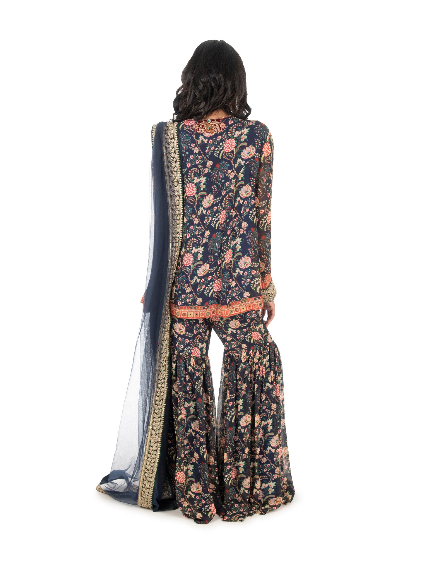 Navy Printed Sharara Set