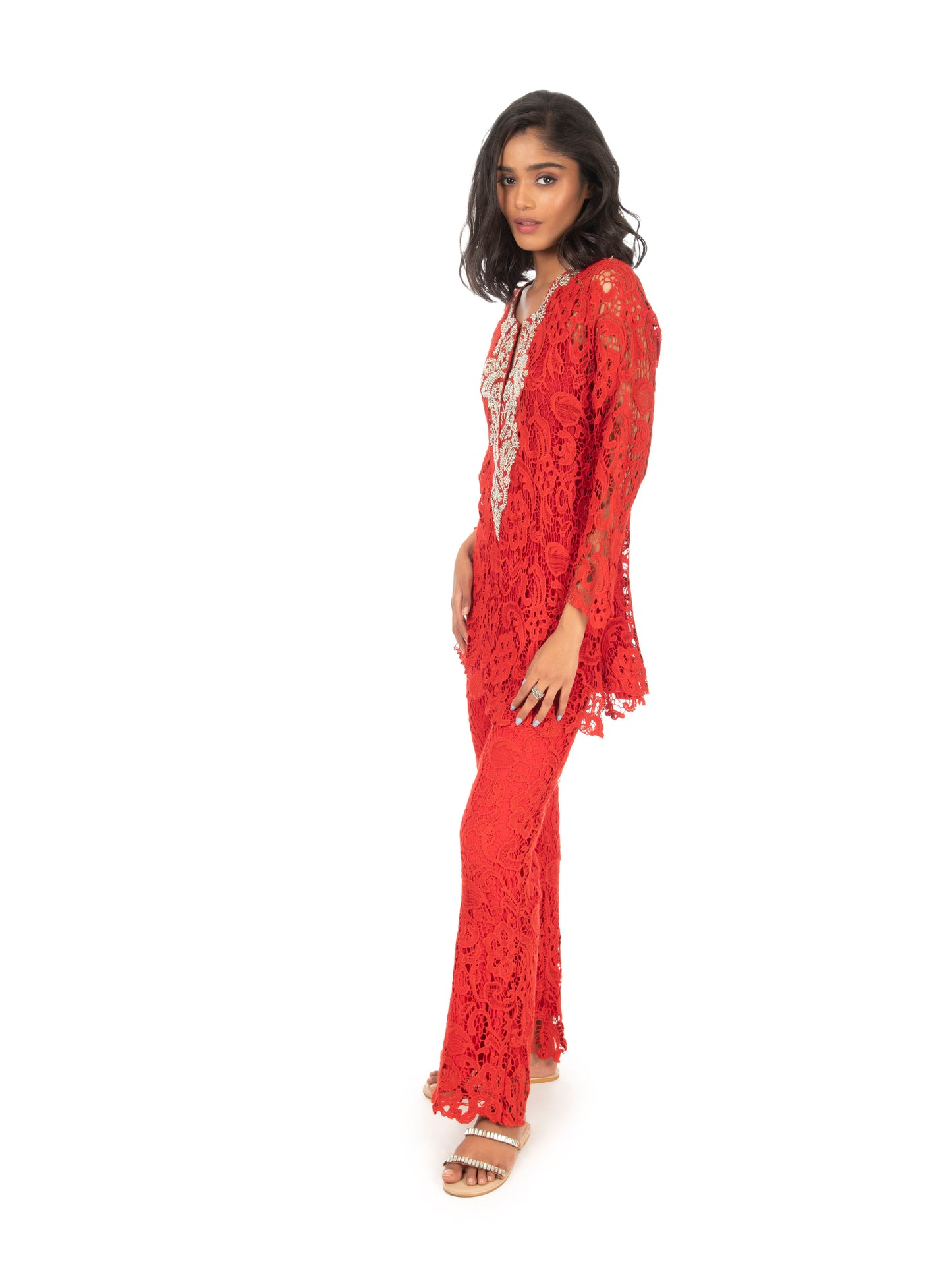 Red Lace Kurti & Pant Set