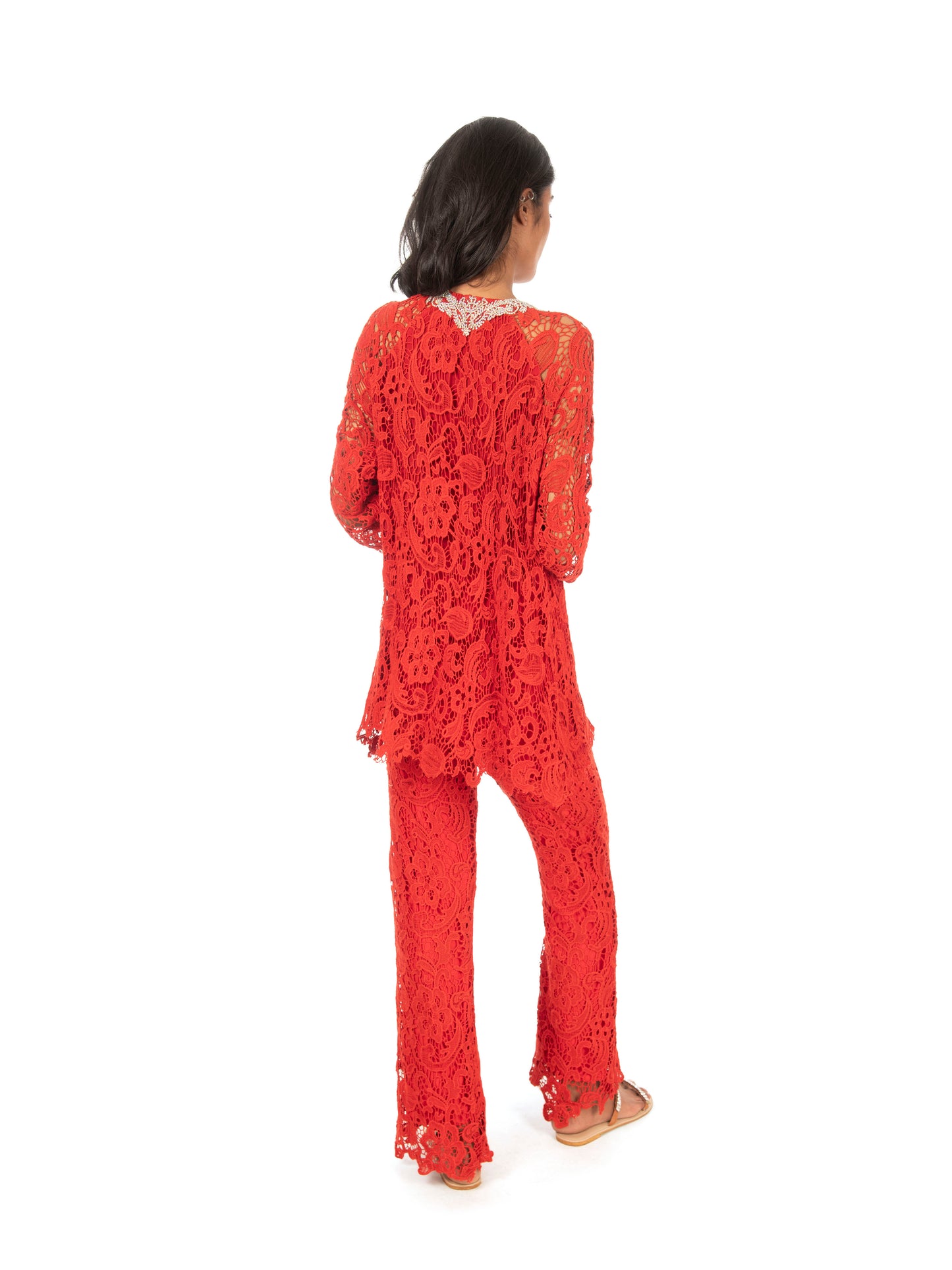 Red Lace Kurti & Pant Set