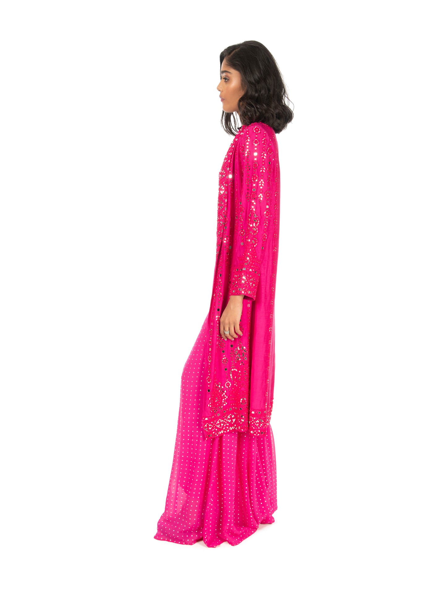 Hot Pink Mirrorwork Sharara Set