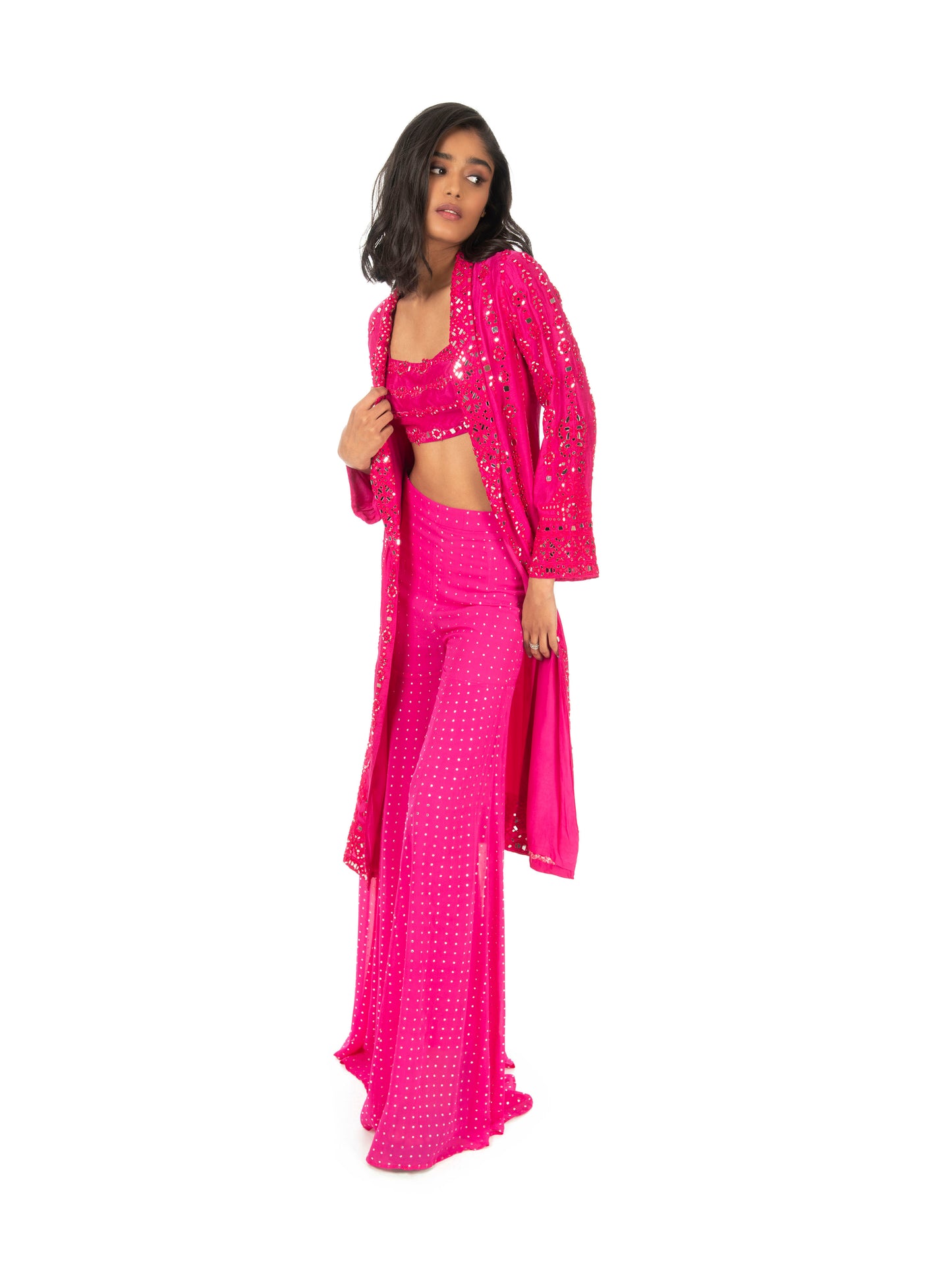 Hot Pink Mirrorwork Sharara Set