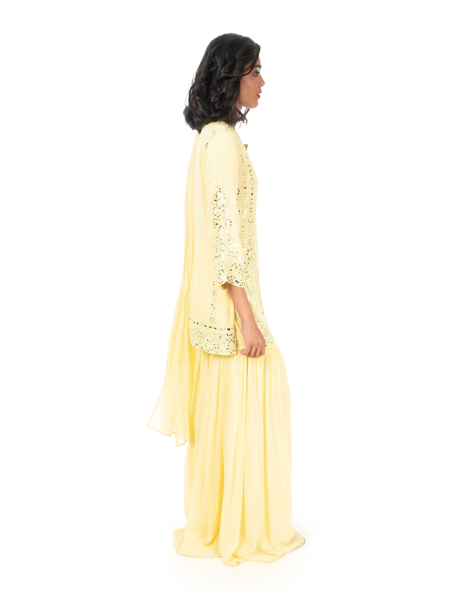 Yellow Mirrorwork Sharara Set