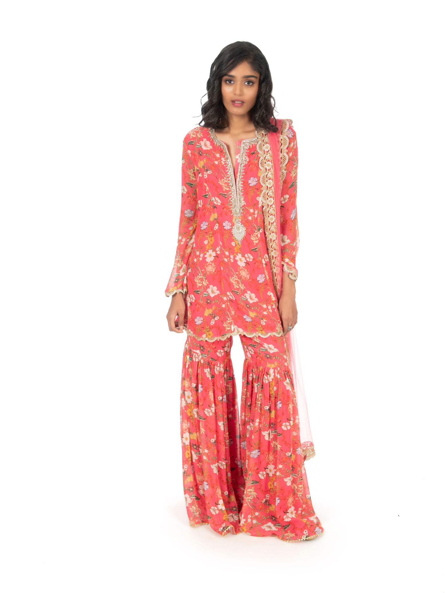 Pink Printed Sharara Set.