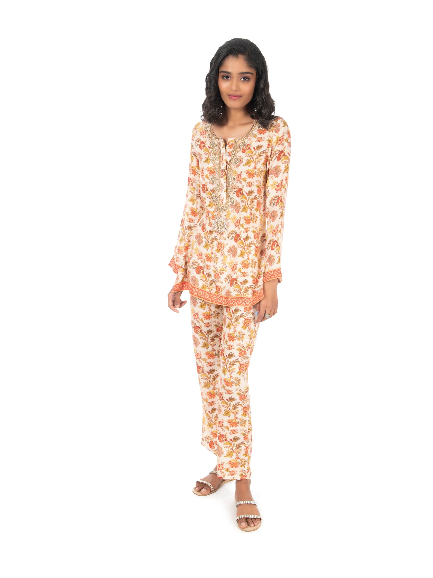 Beige Printed Kurti & Pant set