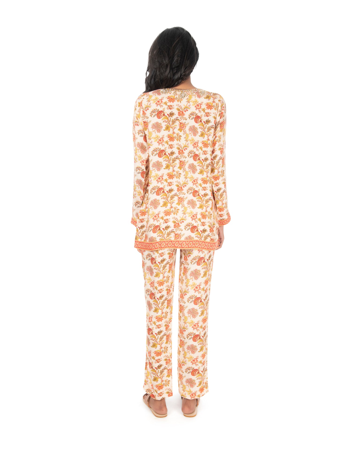 Beige Printed Kurti & Pant set