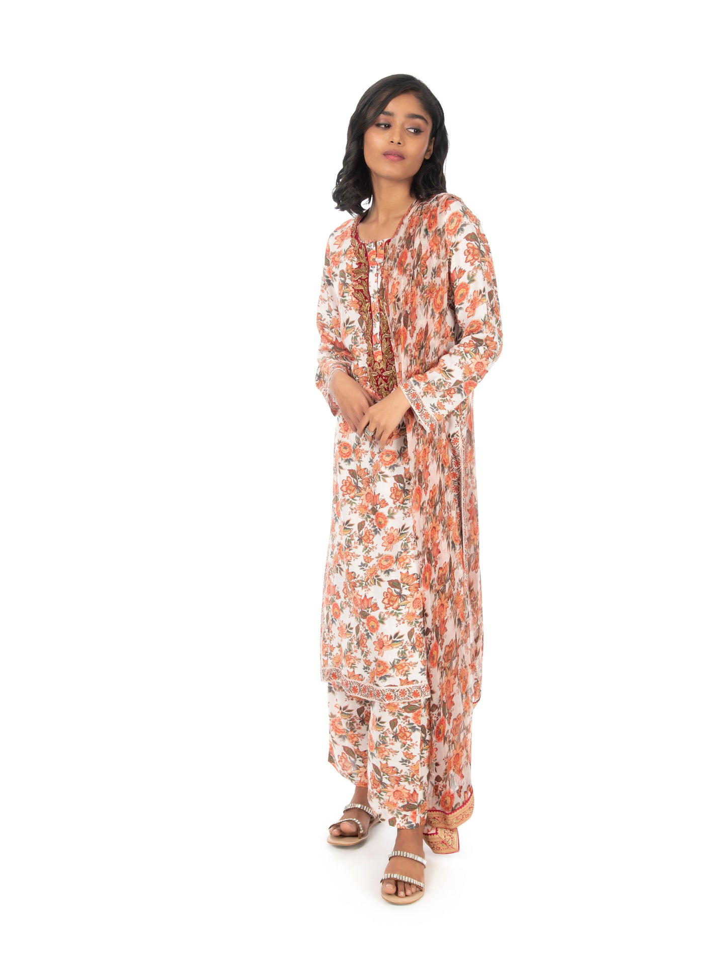 Ivory Printed Long Kurta Set