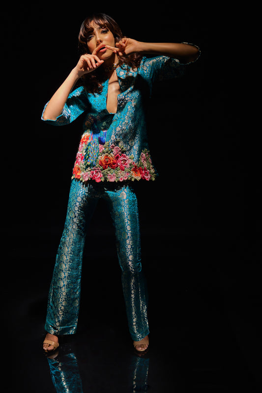 Emerald Green Brocade Co-ord Set